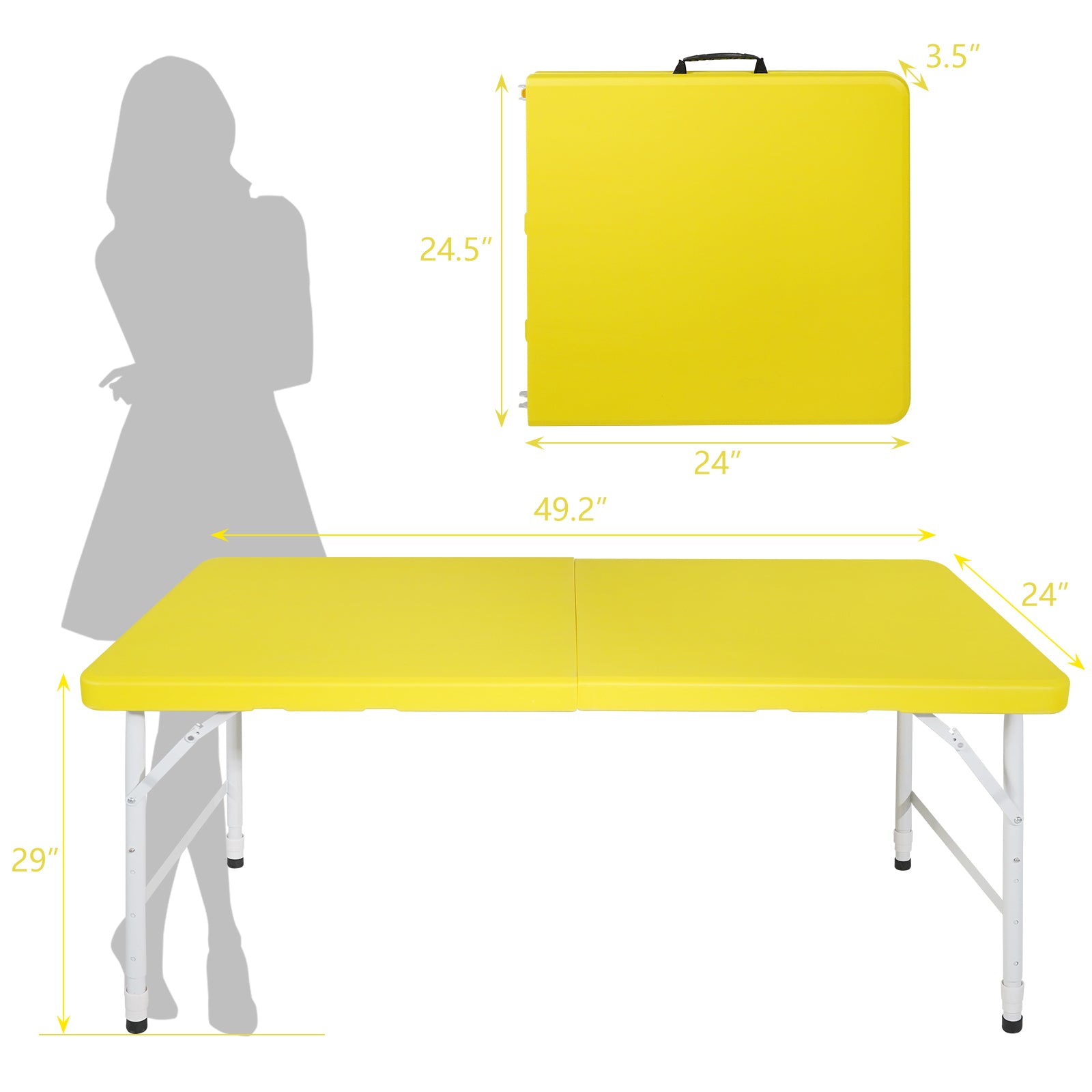 🆓🚛 4Ft Yellow Portable Folding Table Indoor & Outdoor Maximum Weight 135Kg Foldable Table for Camping