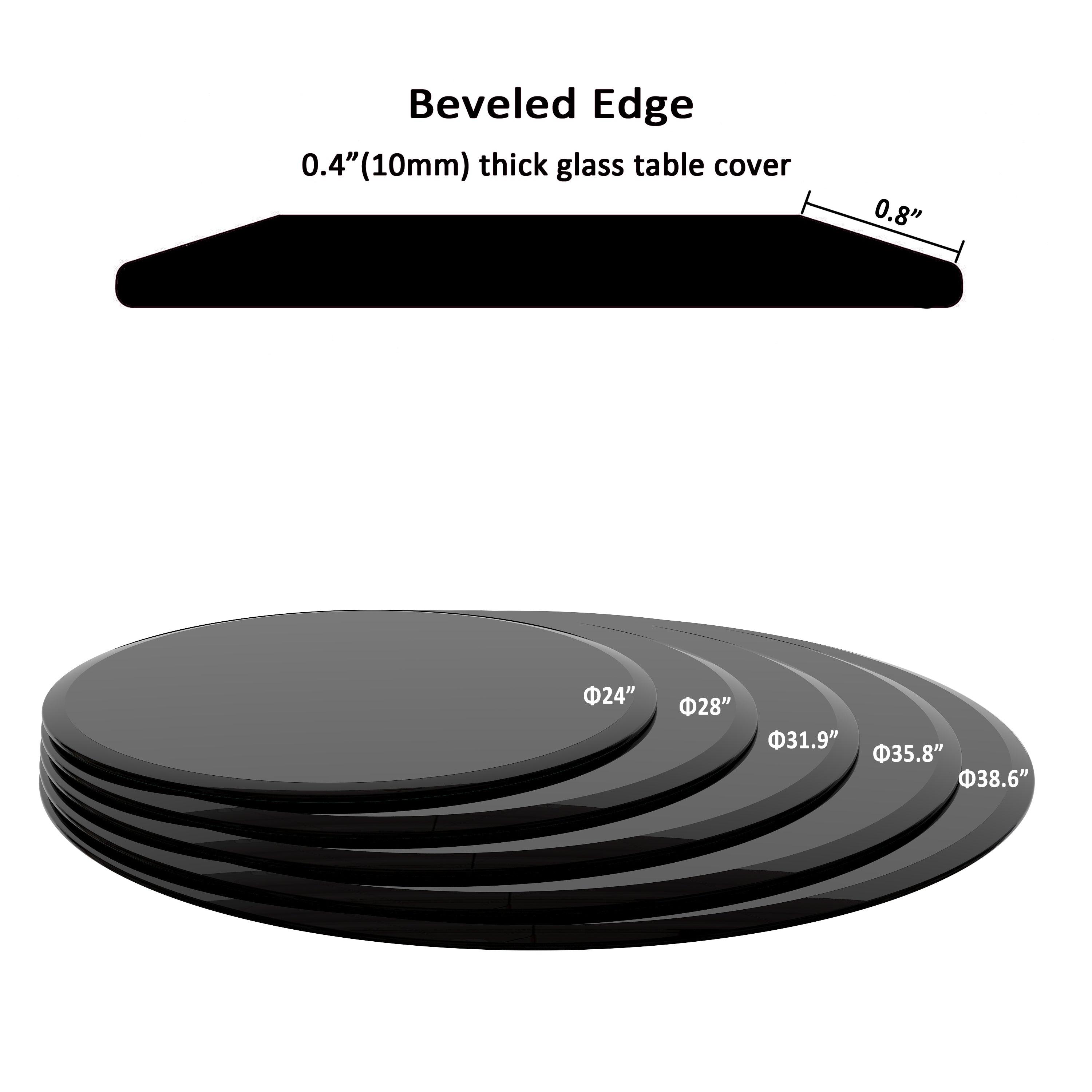 38.6" Inch Round Tempered Glass Table Top Black Glass 2/5" Inch Thick Beveled Polished Edge