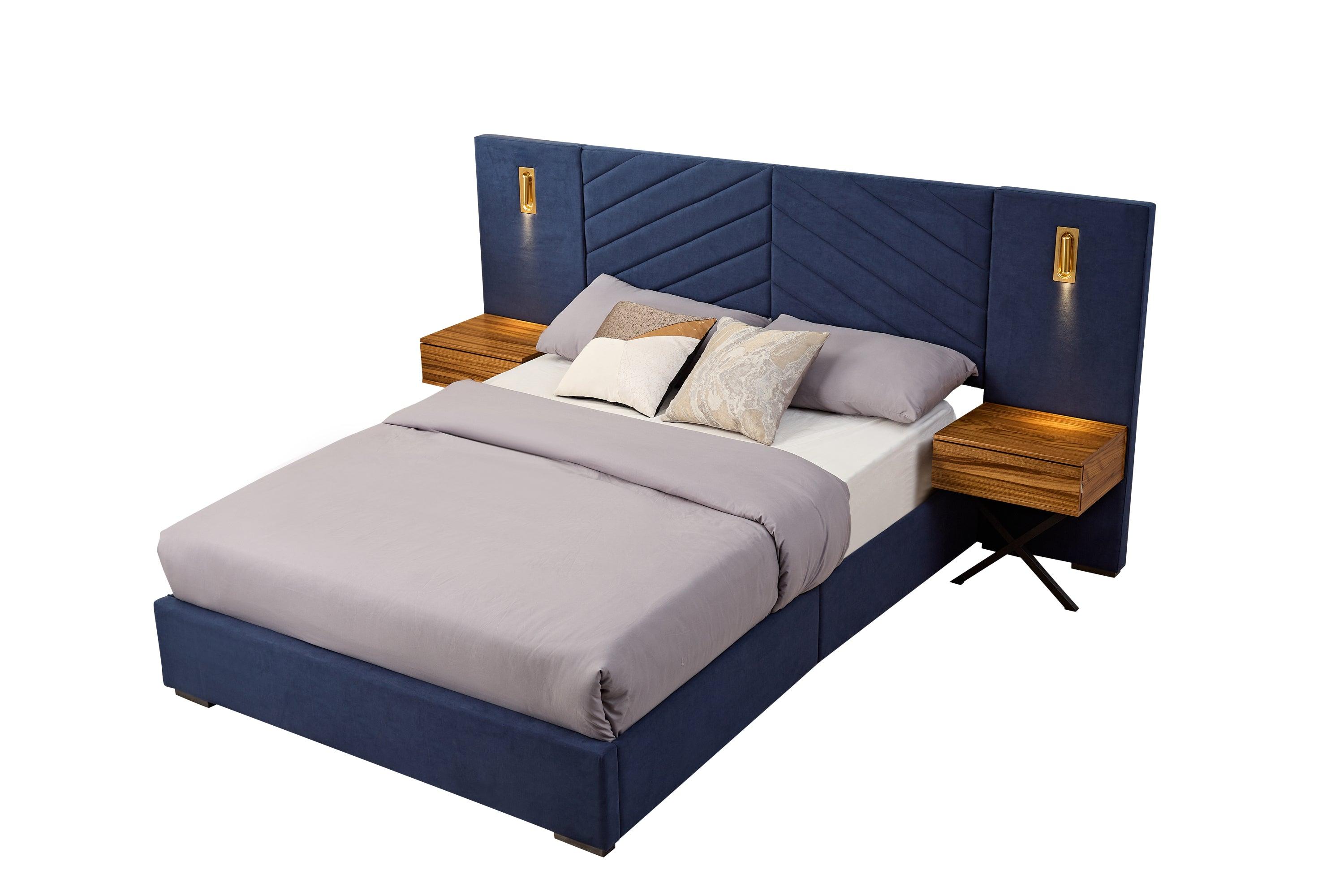 🆓🚛 King Size Velvet Bed Frame/Vertical Channel Tufted Wingback Headboard/Upholstered Platform Bed/Strong Wooden Slats/No Box Spring Needed/Easy Assemblyroyal Blue