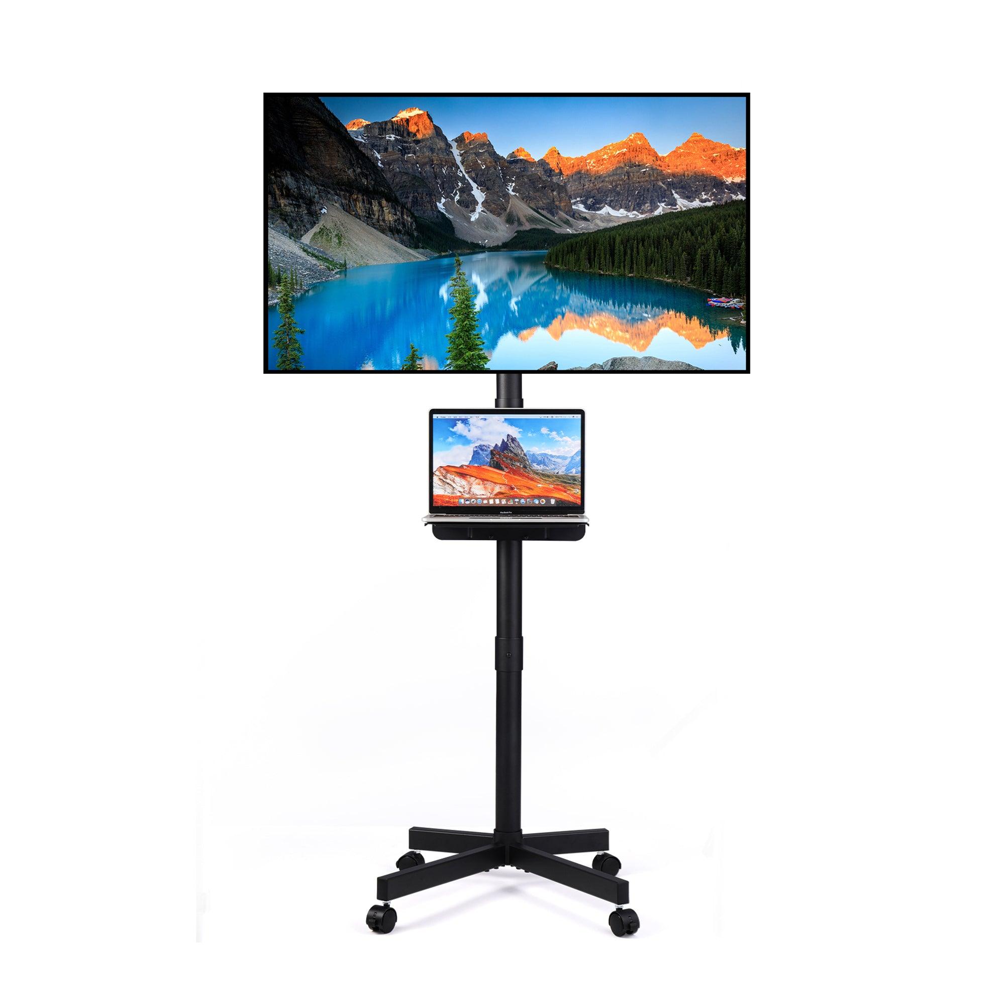 🆓🚛 Mobile TV Stand On Wheels, Height Adjustable Tilt Rolling TV Stand With Media Shelf for 23-60 Inch Led, Lcd, Oled Flat&Curved TV's, Holds Up To 55Lbs, Max Vesa 400X400Mm