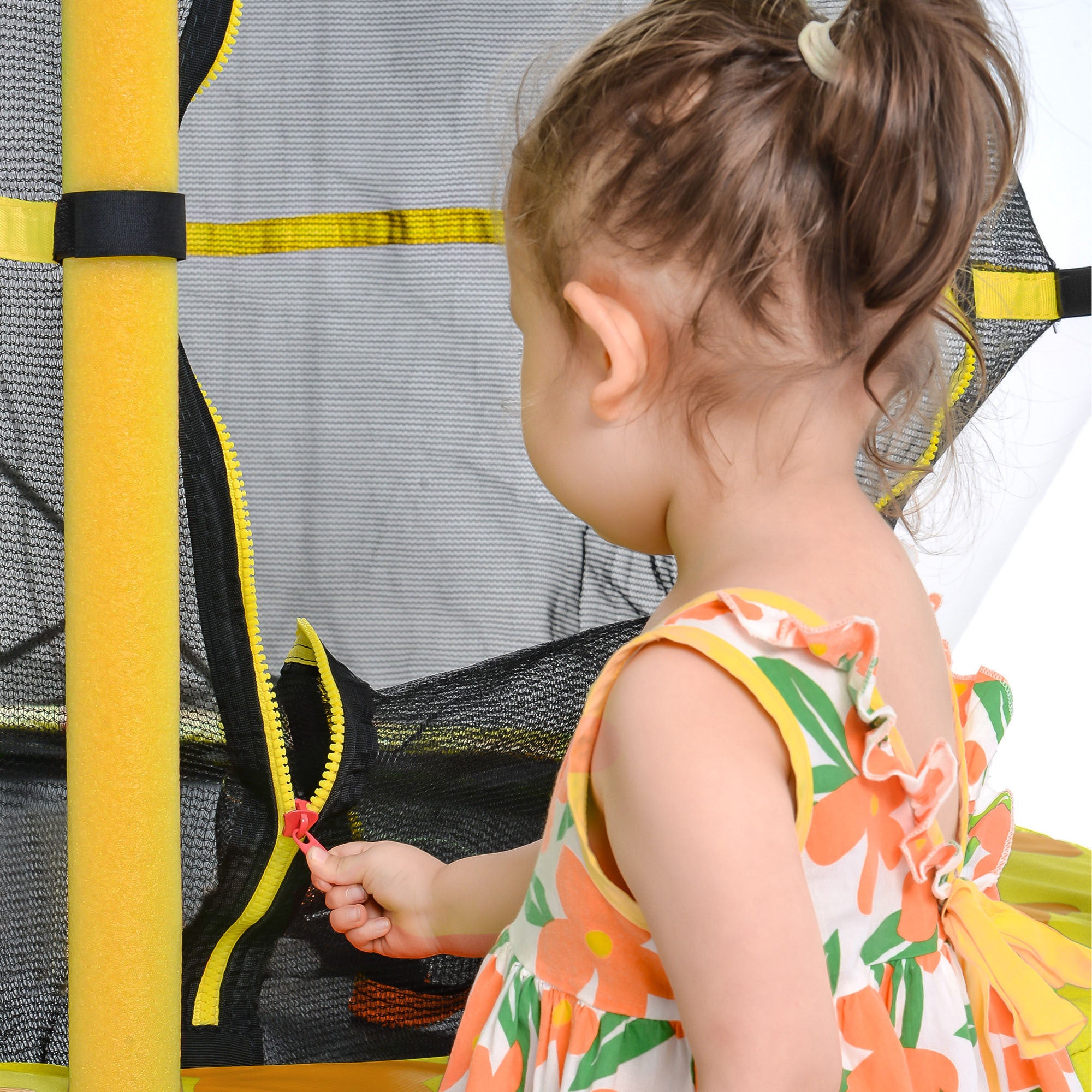 🆓🚛 55" Kids Trampoline With Safety Enclosure Net, 4.5Ft Outdoor Indoor Trampoline for Kids, Yellow