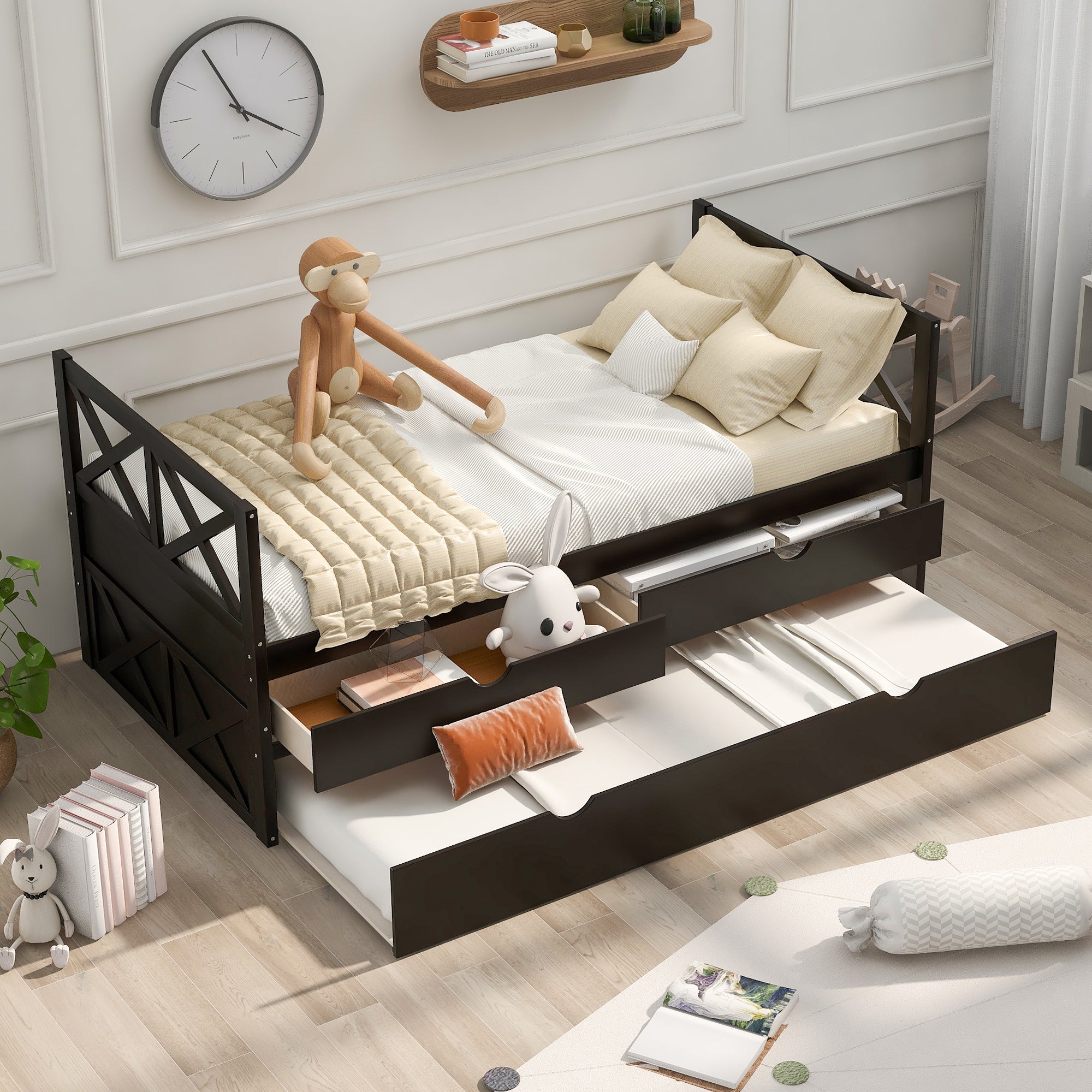 🆓🚛 Multi-Functional Daybed With Drawers and Trundle, Espresso