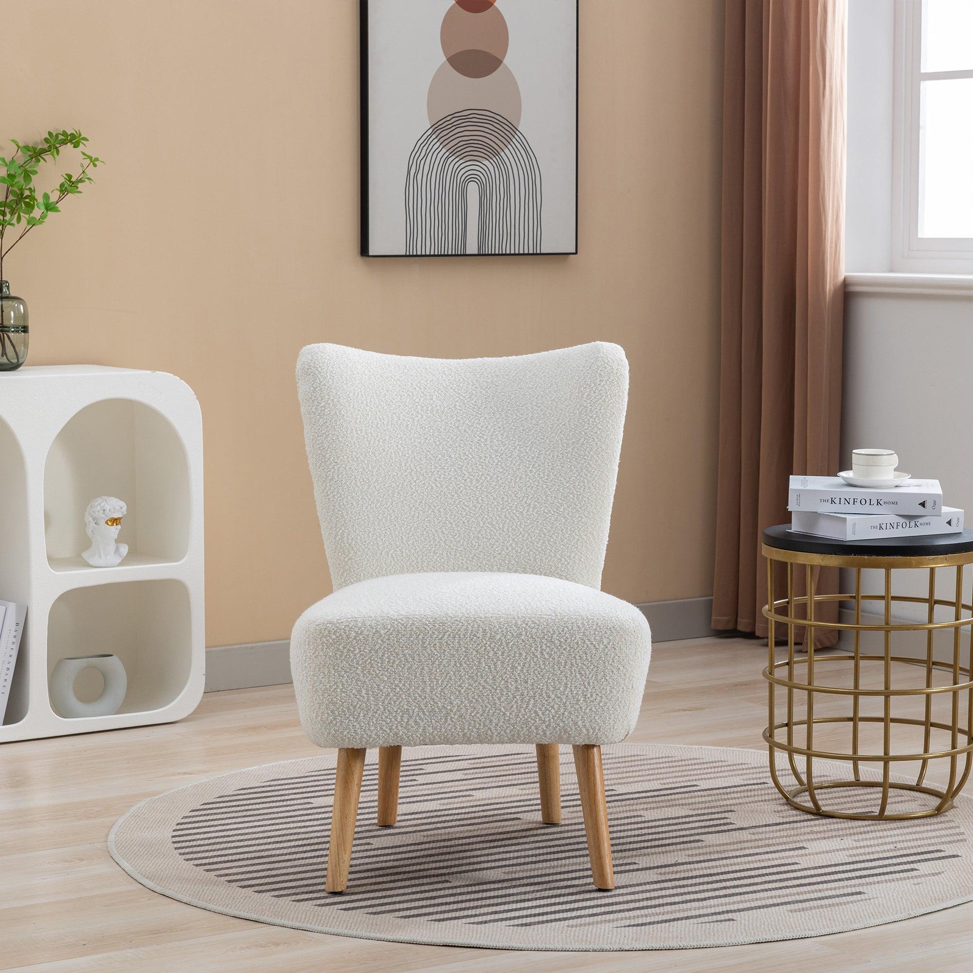 🆓🚛 22.50''W Boucle Upholstered Armless Accent Chair Modern Slipper Chair, Cozy Curved Wingback Armchair, Corner Side Chair for Bedroom Living Room Office Cafe Lounge Hotel, Ivory