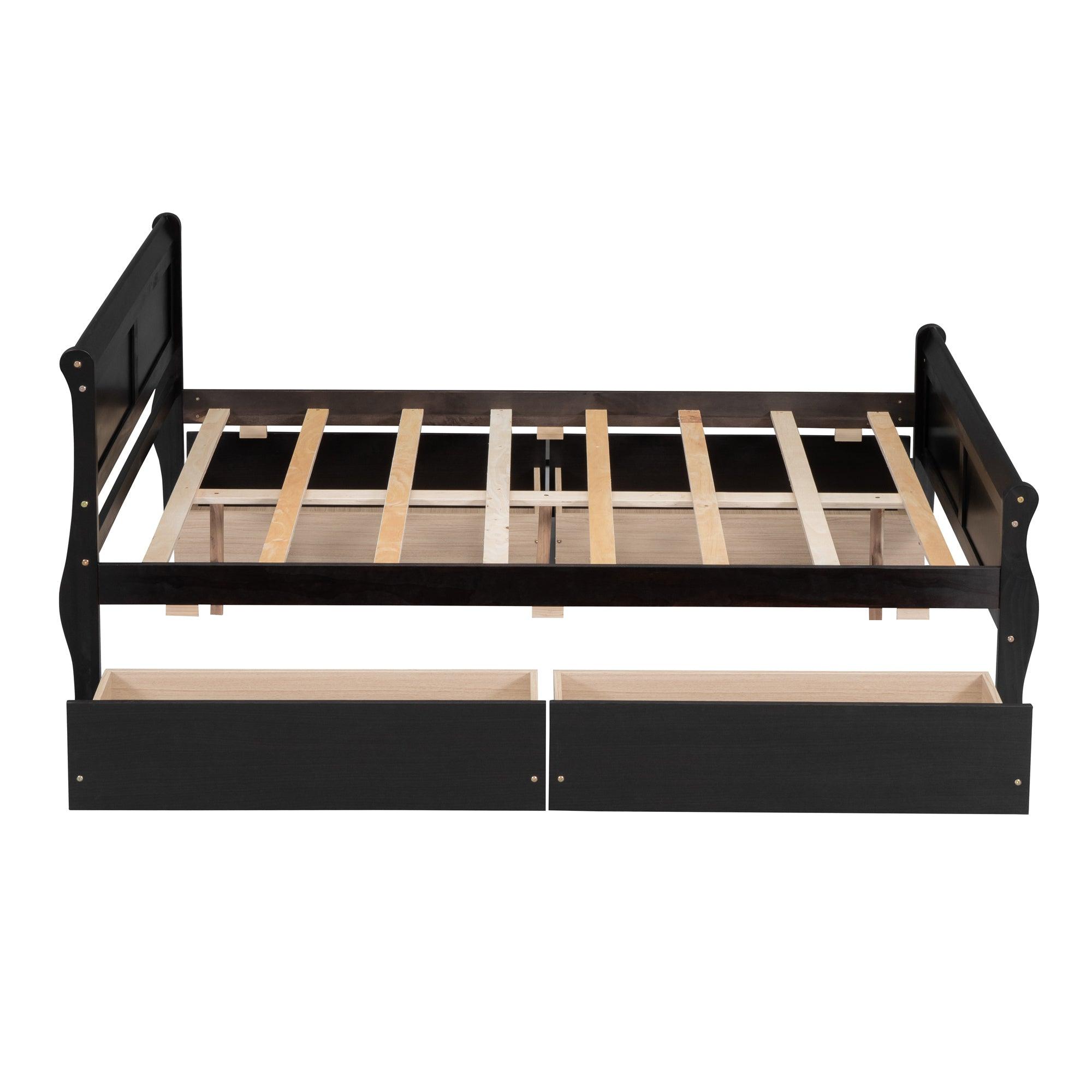 Full Size Wood Platform Bed with 4 Drawers and Streamlined Headboard & Footboard, Espresso