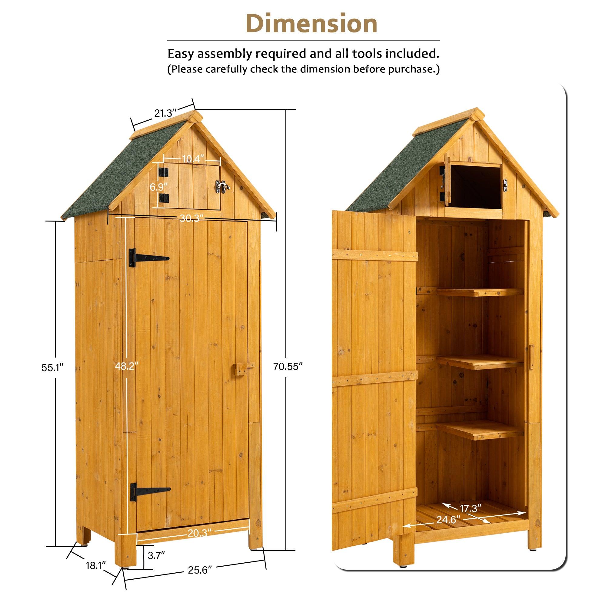 🆓🚛 30.3"L X 21.3"W X 70.5"H Outdoor Storage Cabinet Tool Shed Wooden Garden Shed, Natural