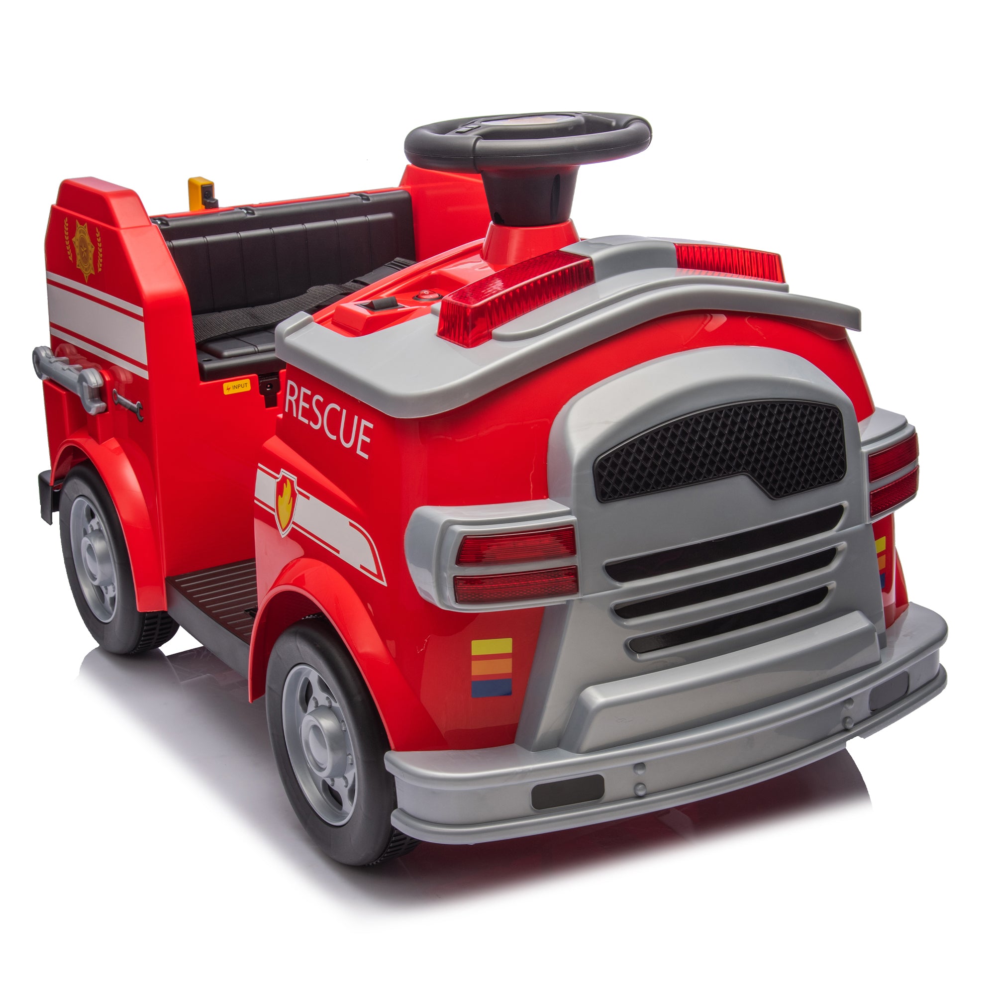 🆓🚛 12V Kids Ride On Electric Car.Fire Engine Shape Design With Early Education Function, Human-Vehicle Interaction With a Variety of Fire Tools.Lights, Horns, and Sirens, Slow Start for Kids Aged 3-7.