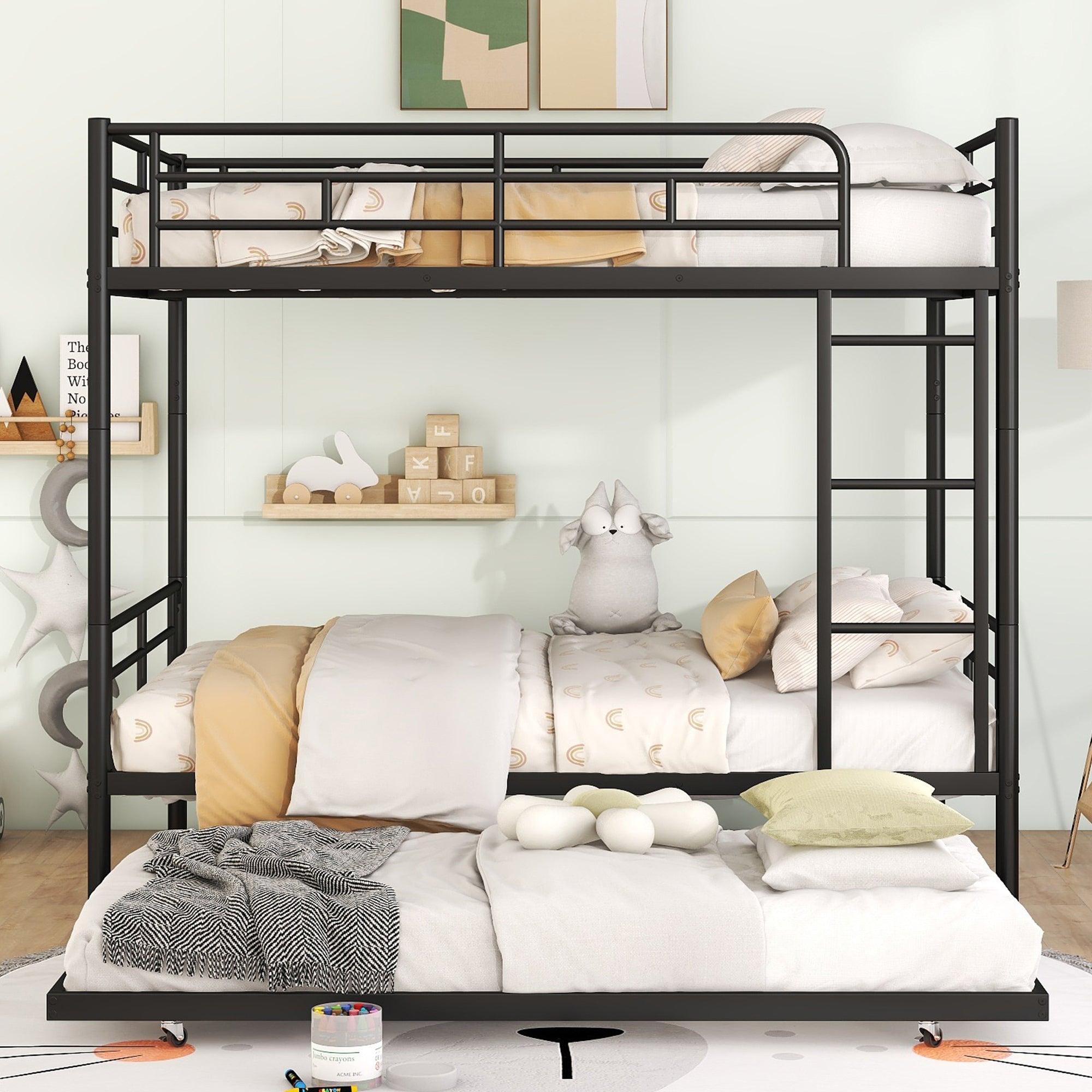 🆓🚛 Full Over Full Metal Bunk Bed With Trundle, Black