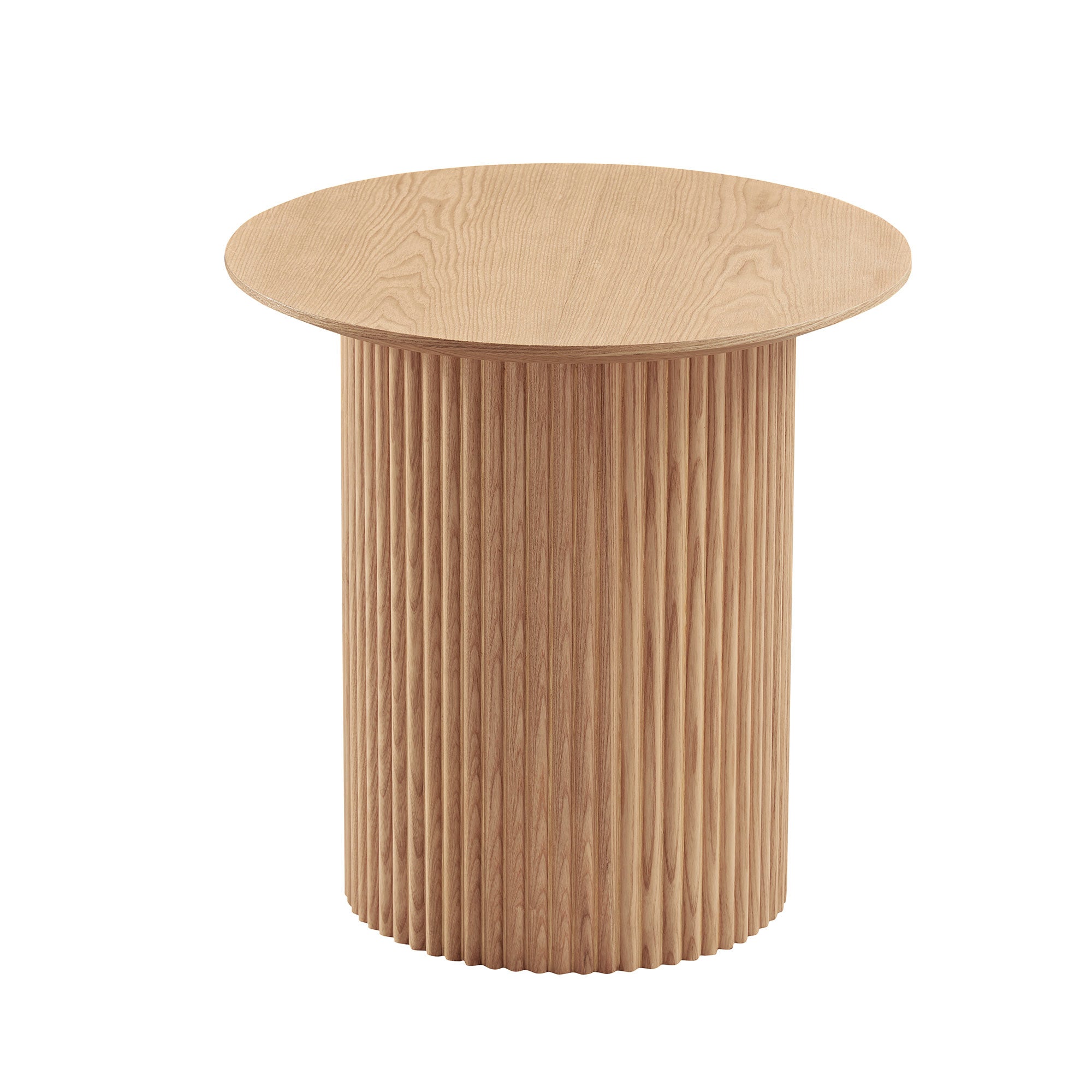 17.71 Inch Round Fluted Side Table Circle Small Accent Table for Living Room Mid Century  Circle Bedside Table for Bedroom Oak