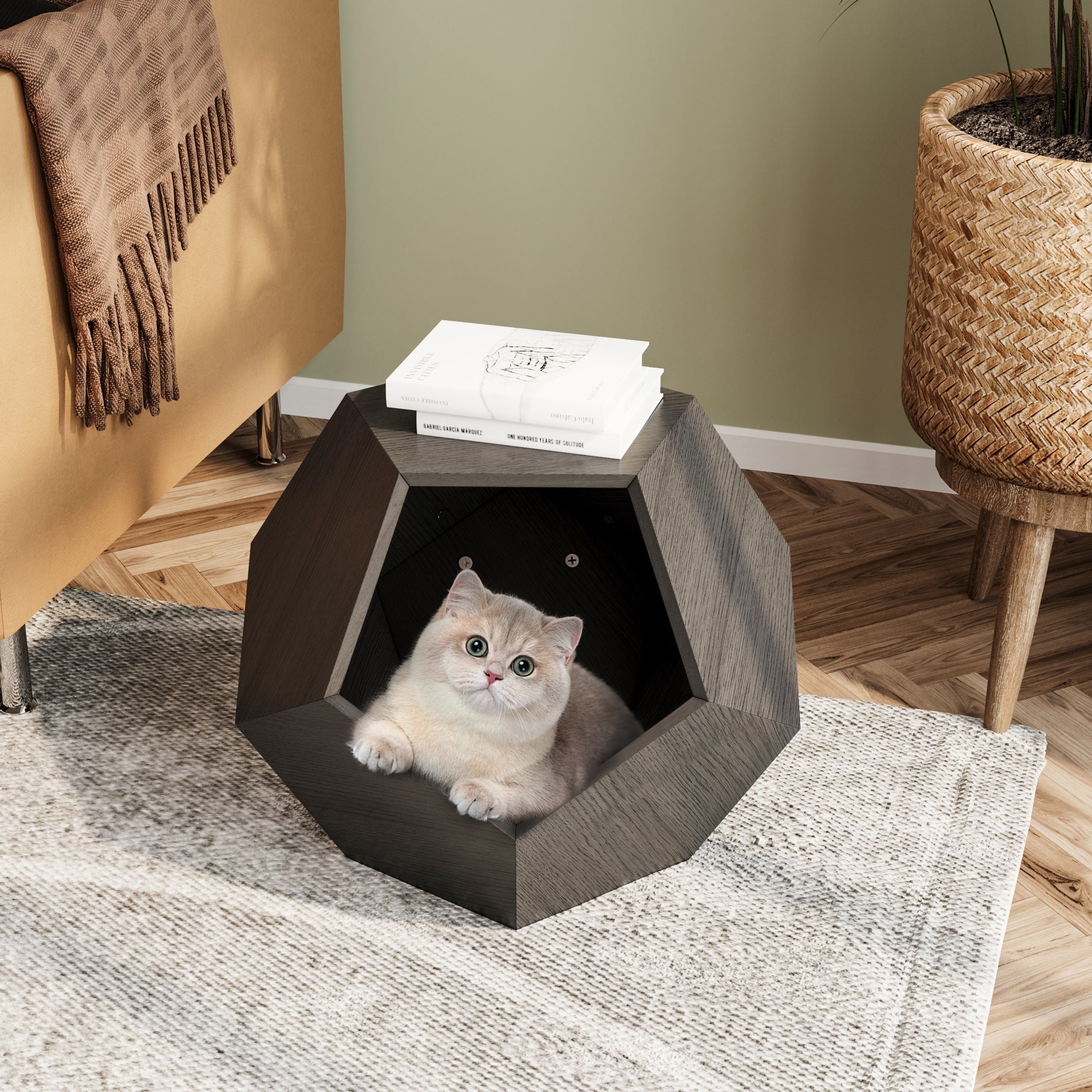 25.98'' Modern Pet Furniture Cat Carrier, Sofa Side Table, Planter Mdf Multifunctional Furniture, Burmese Sumac