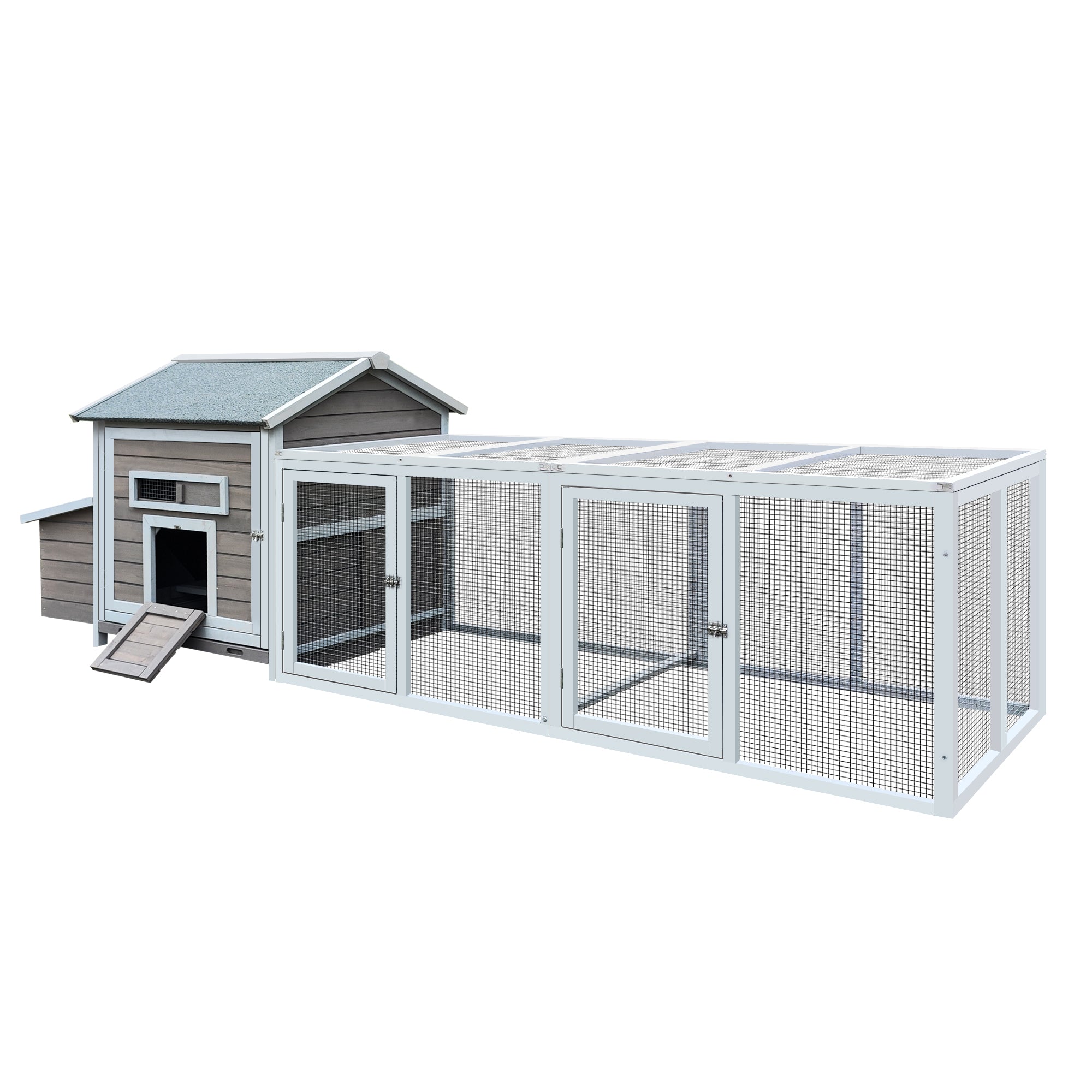 118" Wooden Chicken Coop Outdoor Hen House Poultry Cage With Free-Range Doors, Nesting Box, Leakproof Pull-On Tray