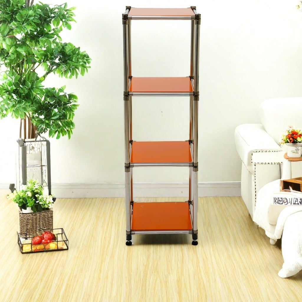 Korean Orange 4-Tier Heavy Duty Stainless Steel Storage Shelving Unit, 100Lbs/Shelf (49"H X 14.9"W X 13.7"D) for Indoor/Outdoor Organization , Modular Rack,  Extremely Durabl