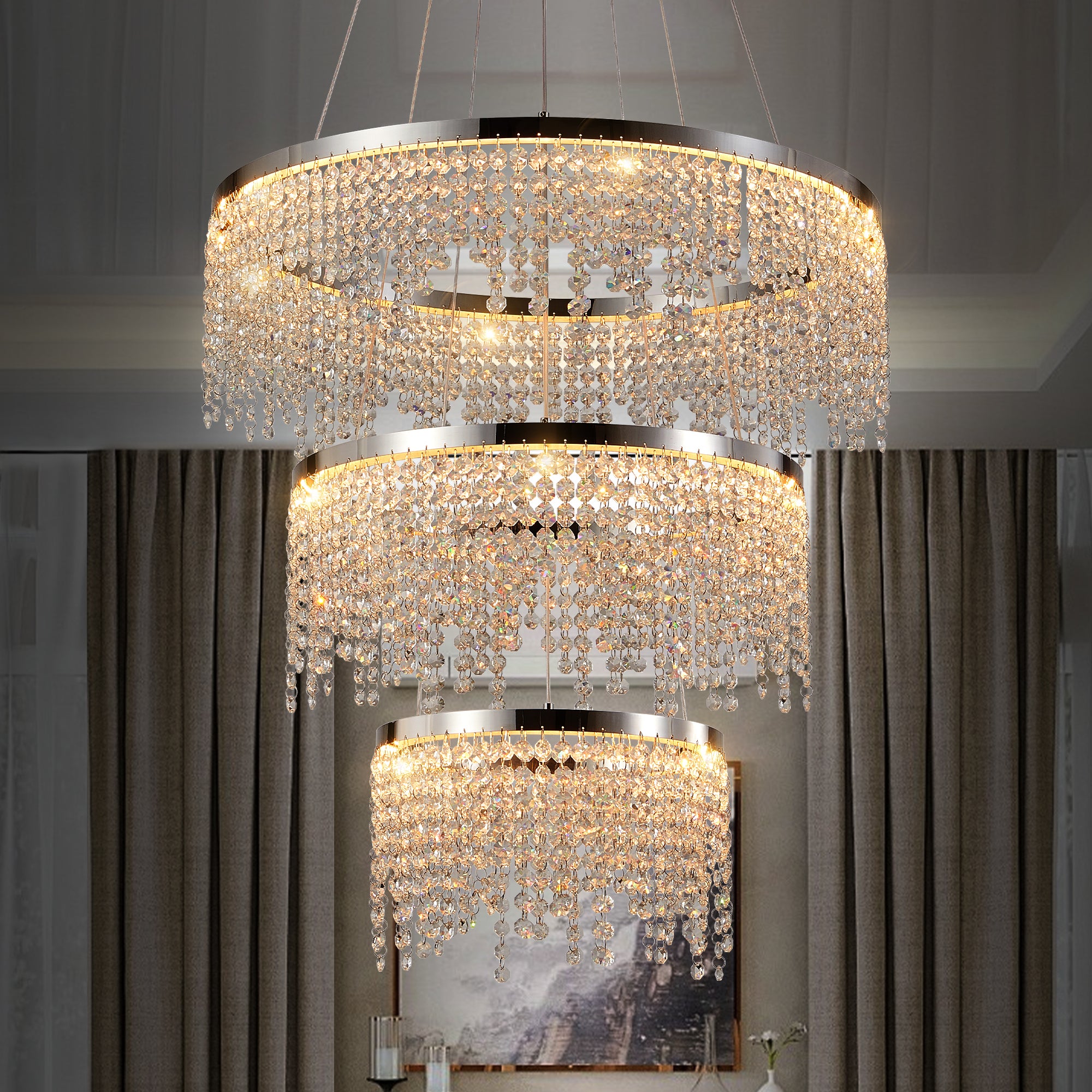 23.6-Inch Fancy Hanging Ceiling Lamps Luxury Modern Pendant Light Crystal Chandelier