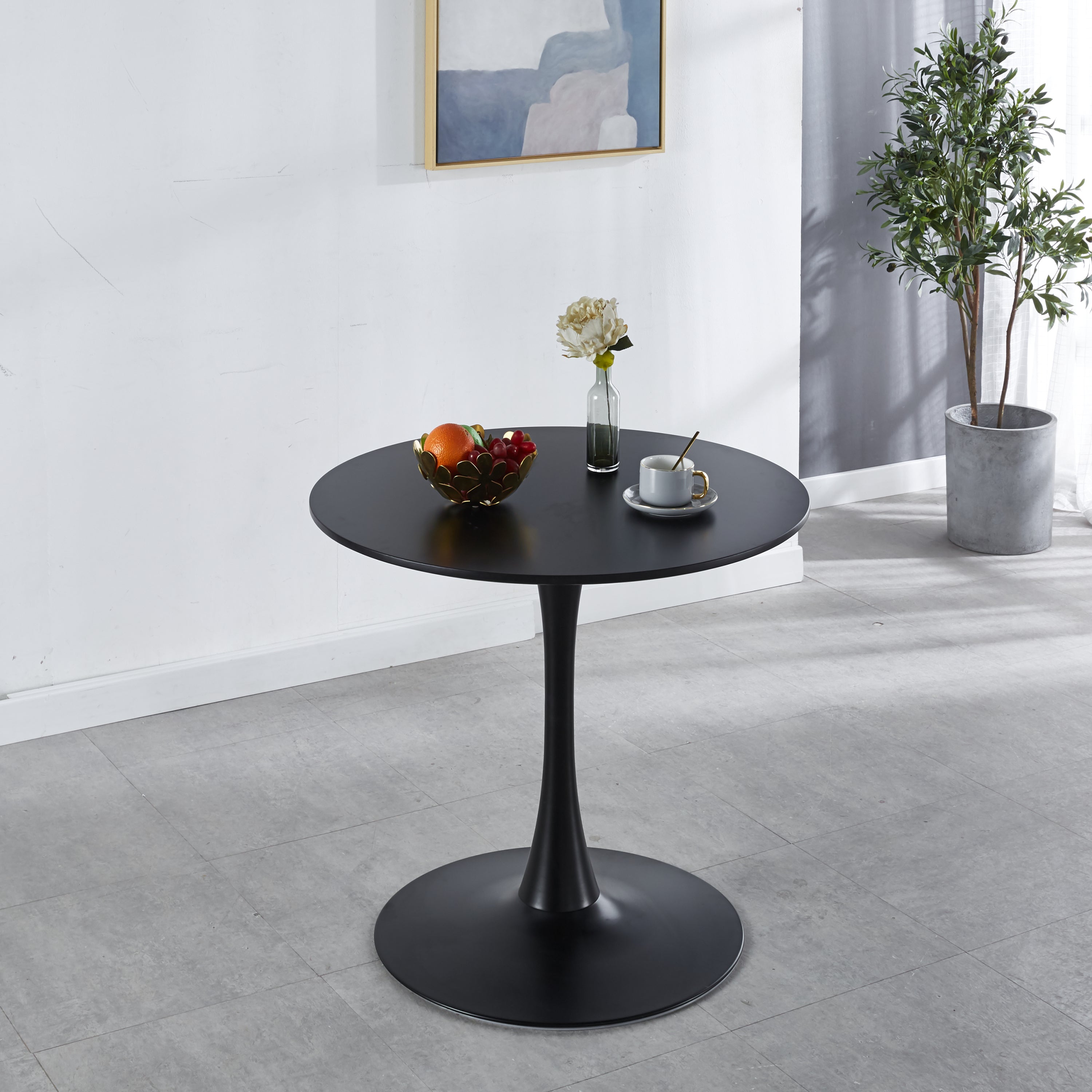 31.5" Black Tulip Table Mid-Century Dining Table for 2-4 People With Round Mdf Table Top, Pedestal Dining Table