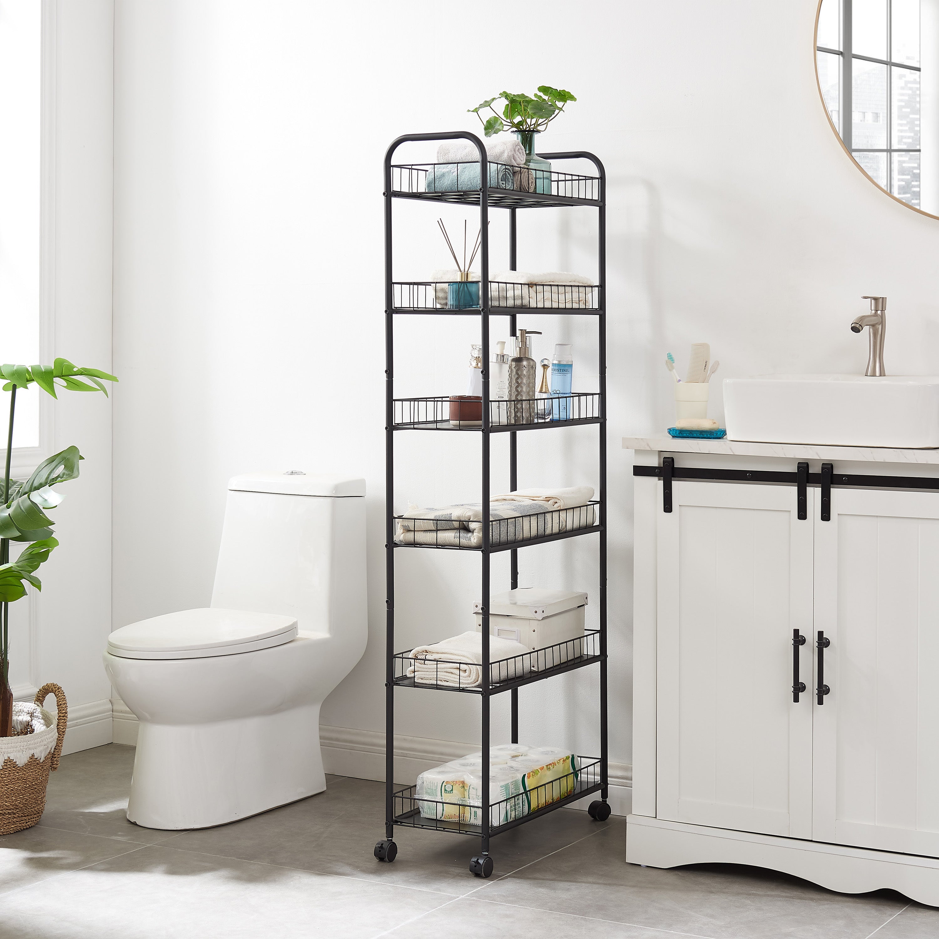 🆓🚛 6 Tier Slim Rolling Storage Cart, Mobile Shelving Unit With Wheels, Metal Wire Storage Shelving Rack With Baskets for Kitchen Bathroom Office Laundry Narrow Piaces