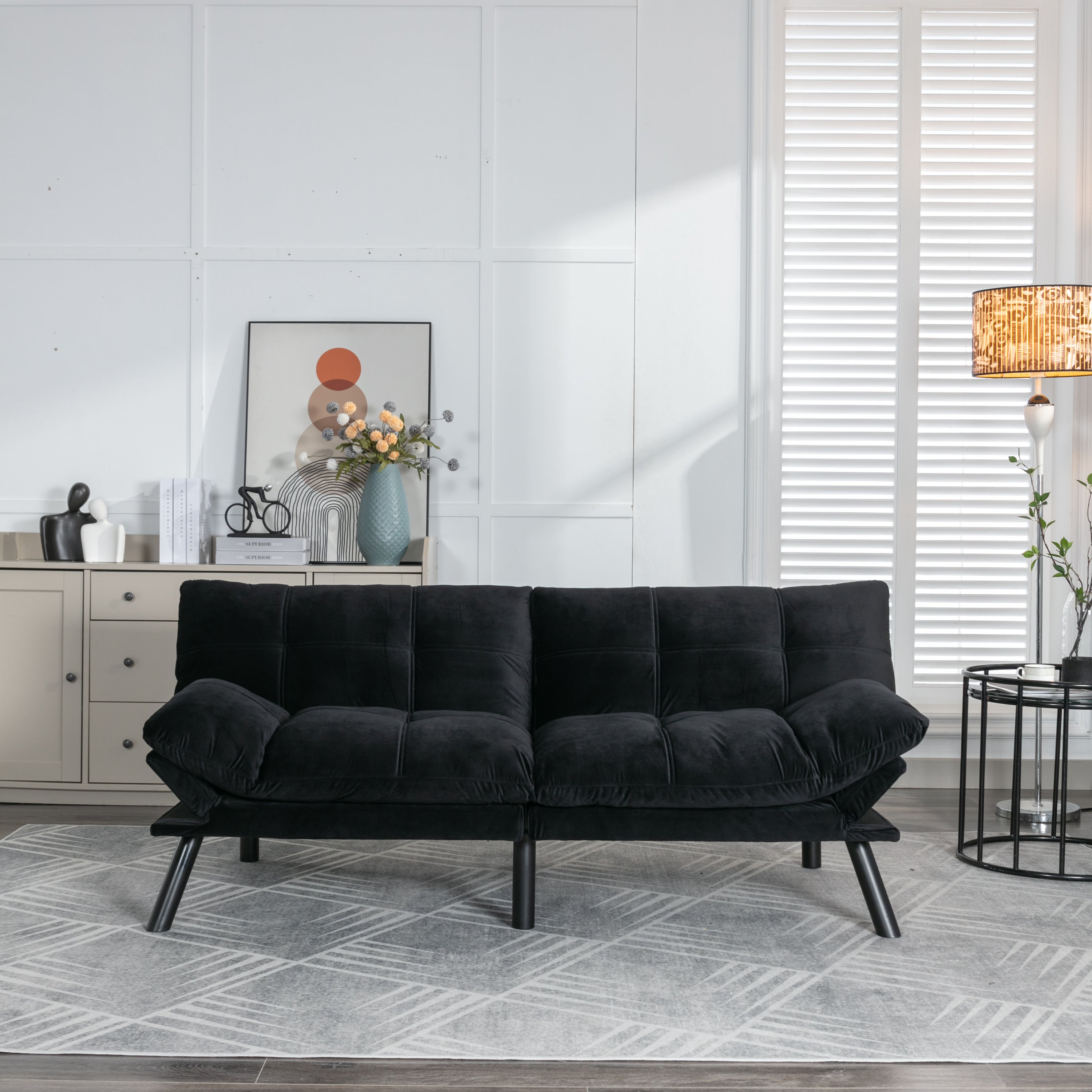🆓🚛 Convertible Folding Modern Sofa Bed, Black