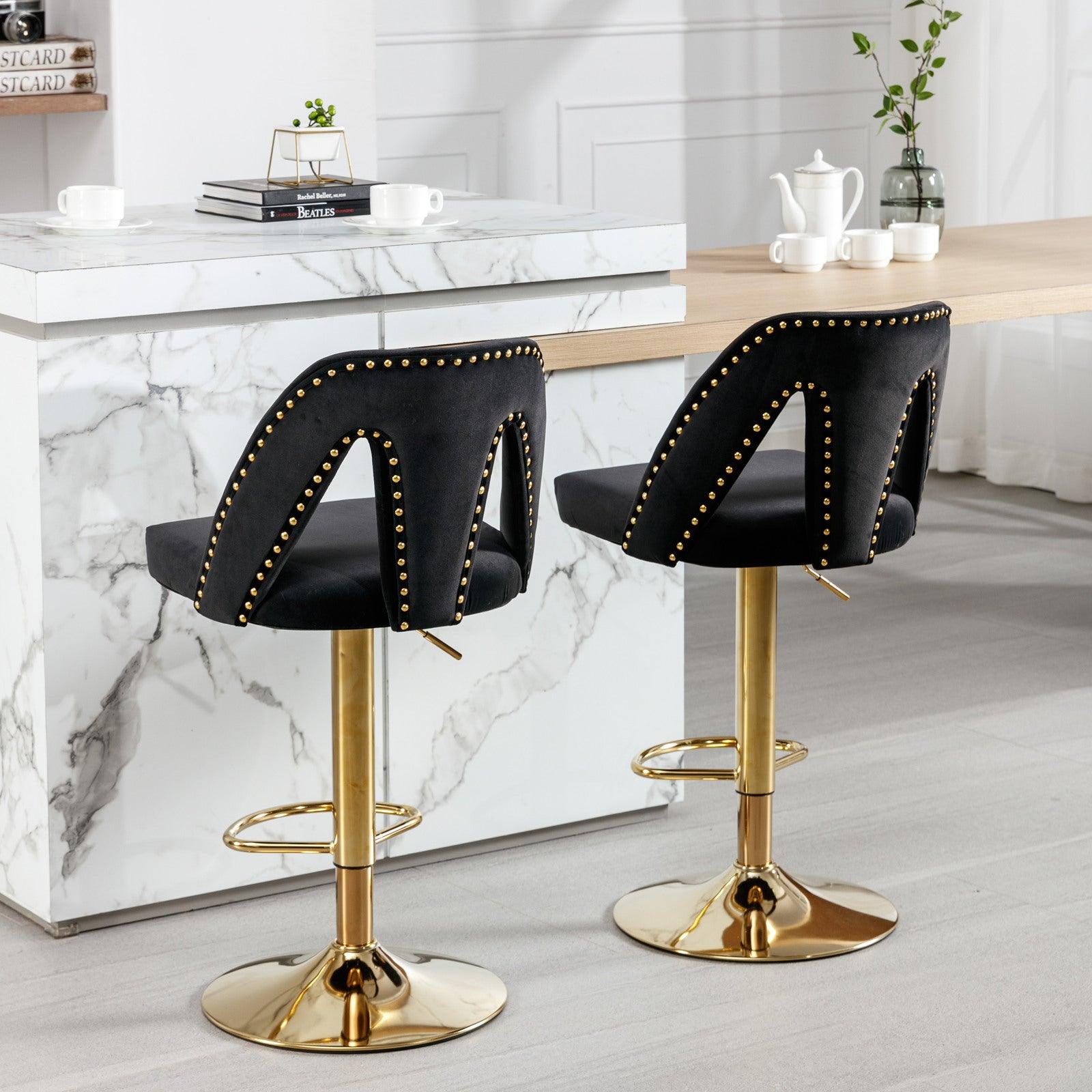 Glome Faux Fur Swivel Barstools, Adjusatble Seat Height (Set of 2) - Black