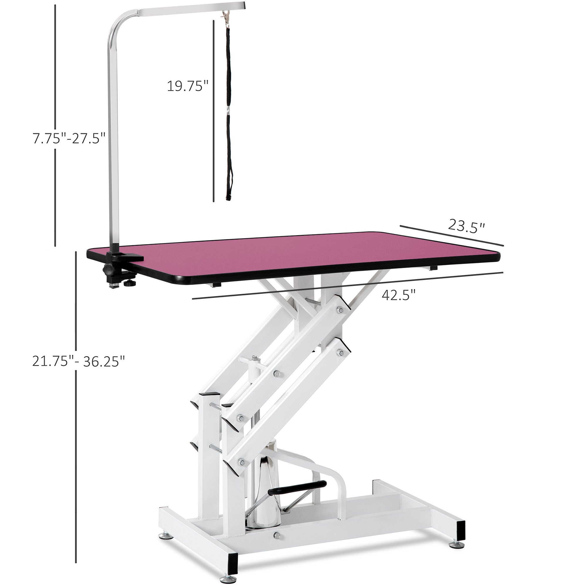 42.5" Hydraulic Pet Grooming Table, Pink