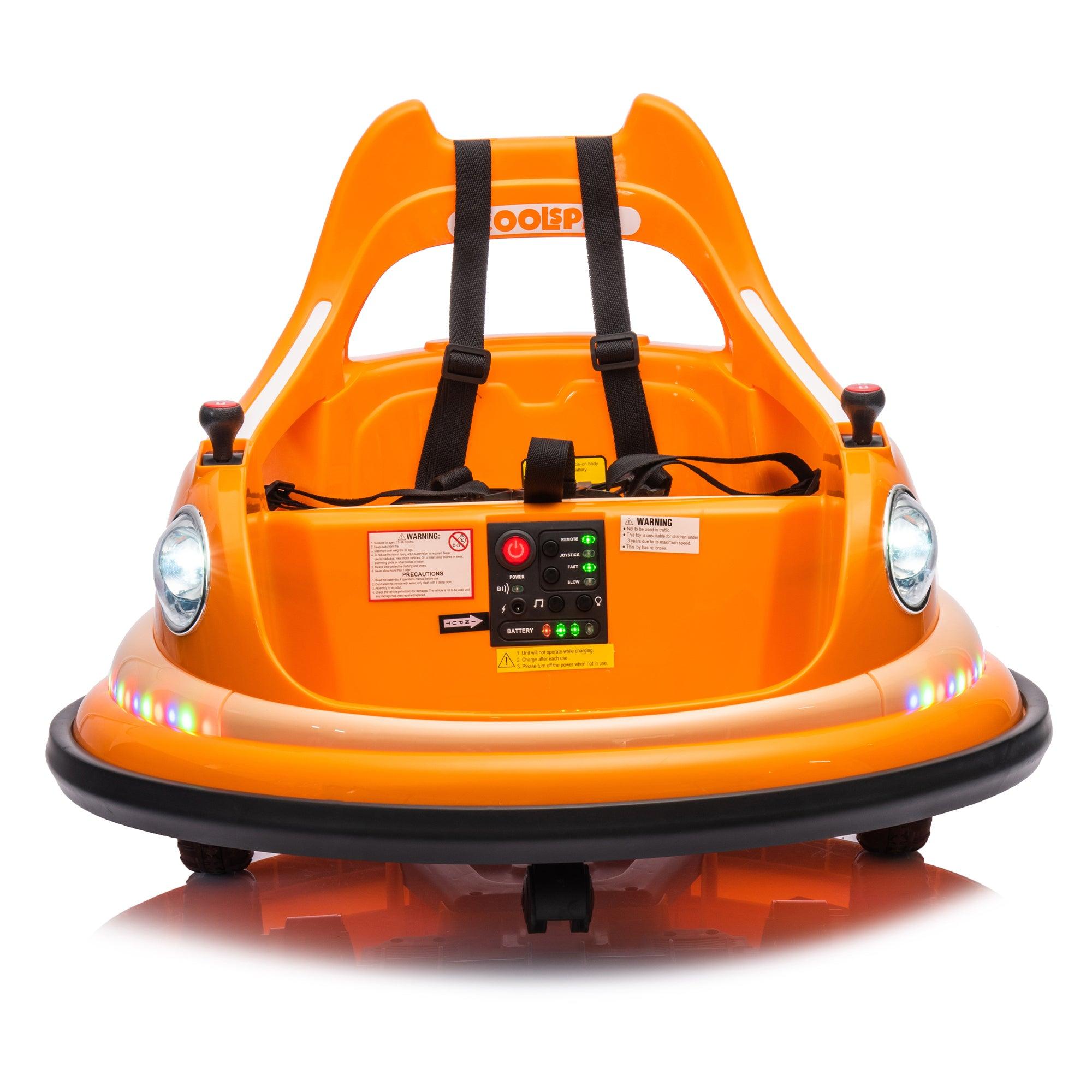 🆓🚛 12V Ride On Bumper Car for Kids, Electric Car for Kids, 1.5-5 Years Old, W/Remote Control, Led Lights, Bluetooth & 360 Degree Spin, Vehicle Body With Anti-Collision Padding Five-Point Safety Belt, Orange