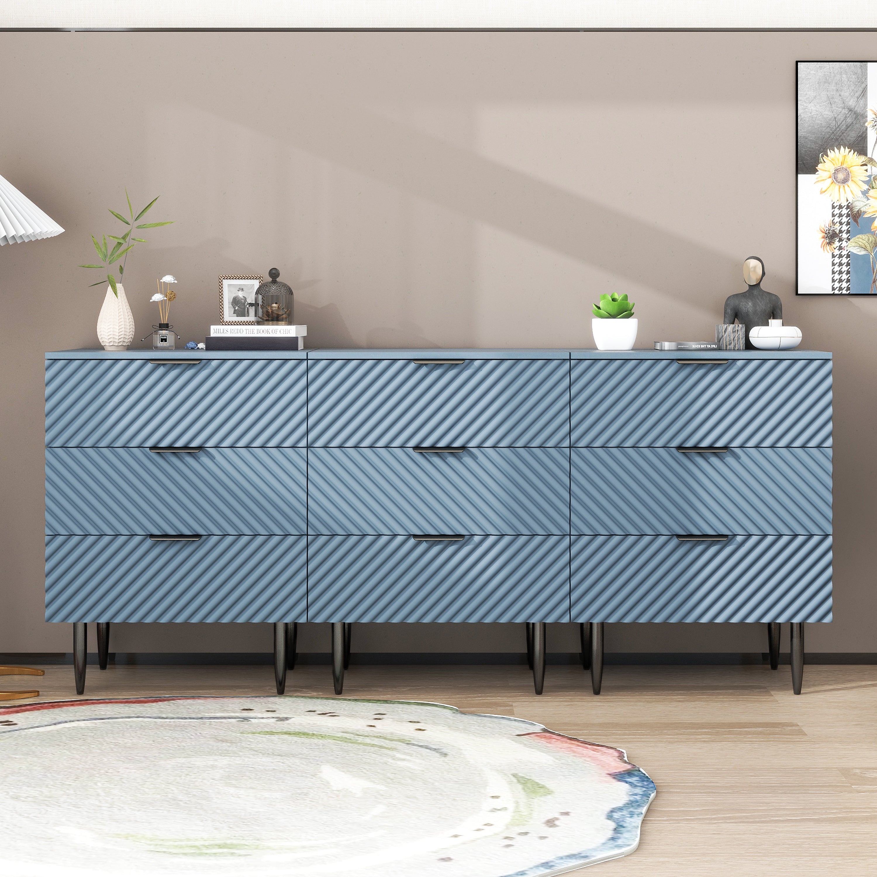 🆓🚛 3 Drawer Cabinet, Accent Storage Cabinet, Suitable for Bedroom, Living Room, Study, Blue