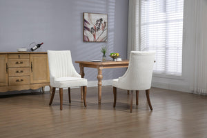 Exquisite White Boucle Upholstered Strip Back Dining Chair with Solid Wood Legs 2 Pcs