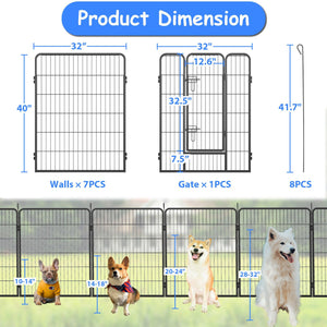 Heavy Duty Dog Pens Outdoor Dog Fence Dog Playpen For Large Dogs, 40" Dog Kennel Outdoor Pet Playpen With Doors 8 Panels Metal Exercise Pens Puppy Playpen Temporary Camping Fence For The Yard