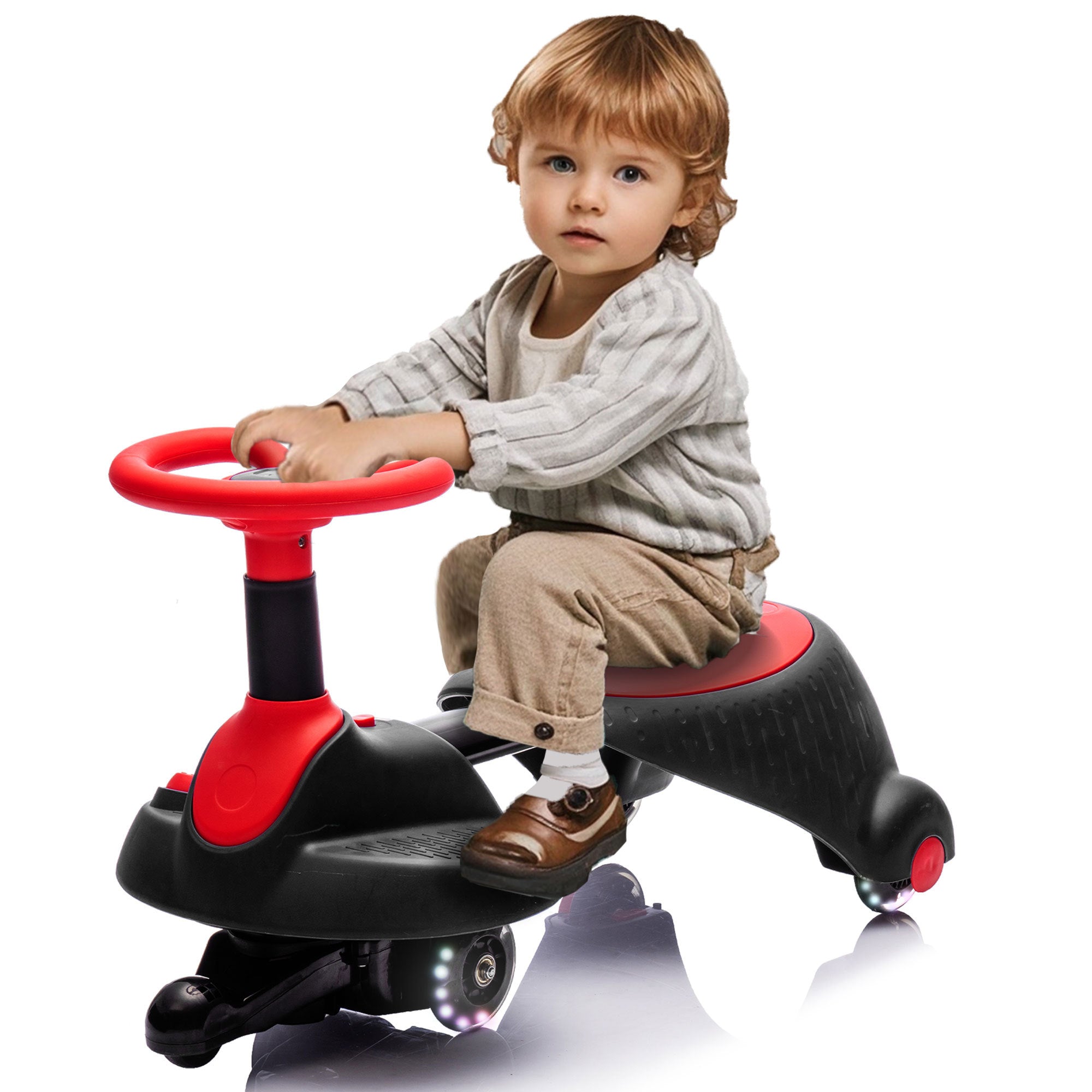 6V Kids Ride On Electric Wiggle Car, Flashing & Shock Absorbing Pu Wheels for Effective Floor Protection, Retractable, Steering Wheel Rotates 360°, Bluetooth, Provide a Speed of 3.11Mph for Kids Aged 3+.