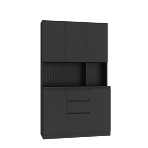 74" Freestanding Kitchen Pantry Cabinet Cupboard with 6 Doors, 3 Shelves and 1 Drawer, Versatile Wardrobe (Black)