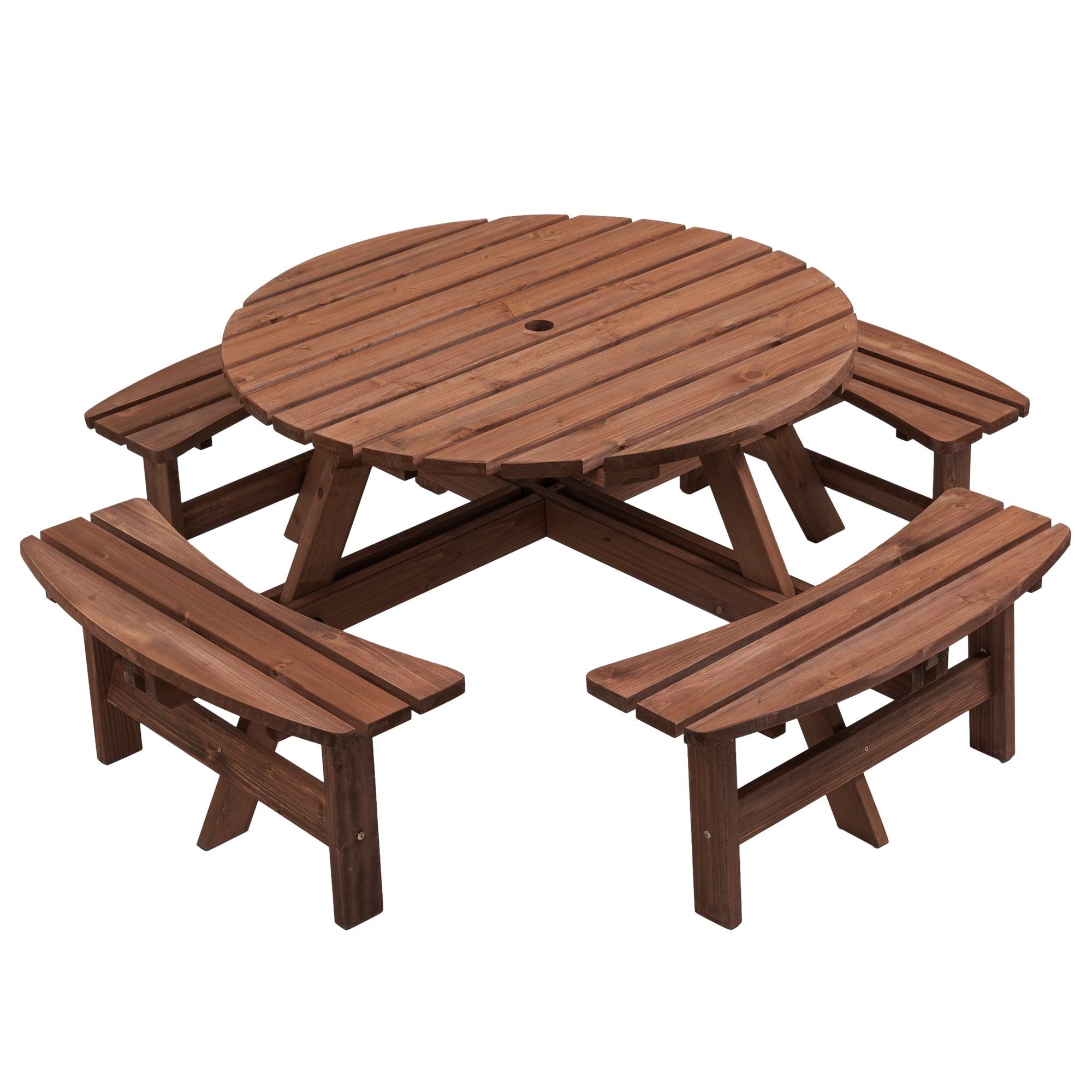 🆓🚛 8 Person Wooden Picnic Table & Bench Combo, Table w/ 4 Built-in Benches, 2220lb Capacity