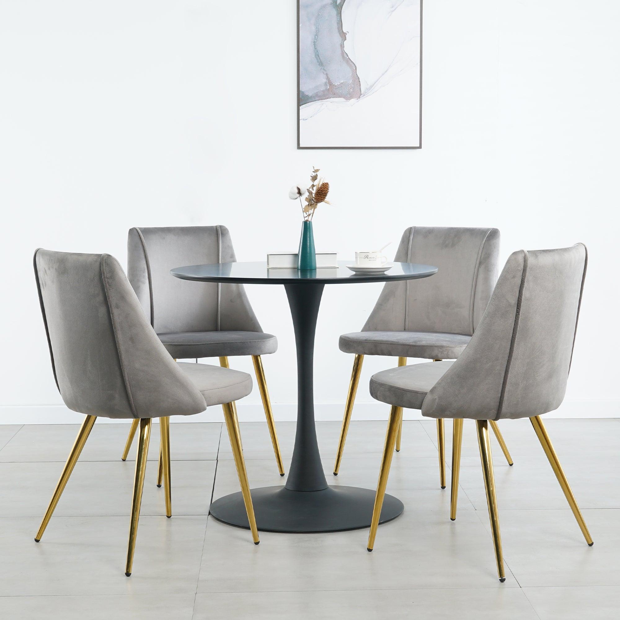 🆓🚛 Modern Simple Light Luxury Dining Gray Chair Home Bedroom Stool Back Dressing Chair Student Desk Chair Gold Metal Legs (Set Of 4)