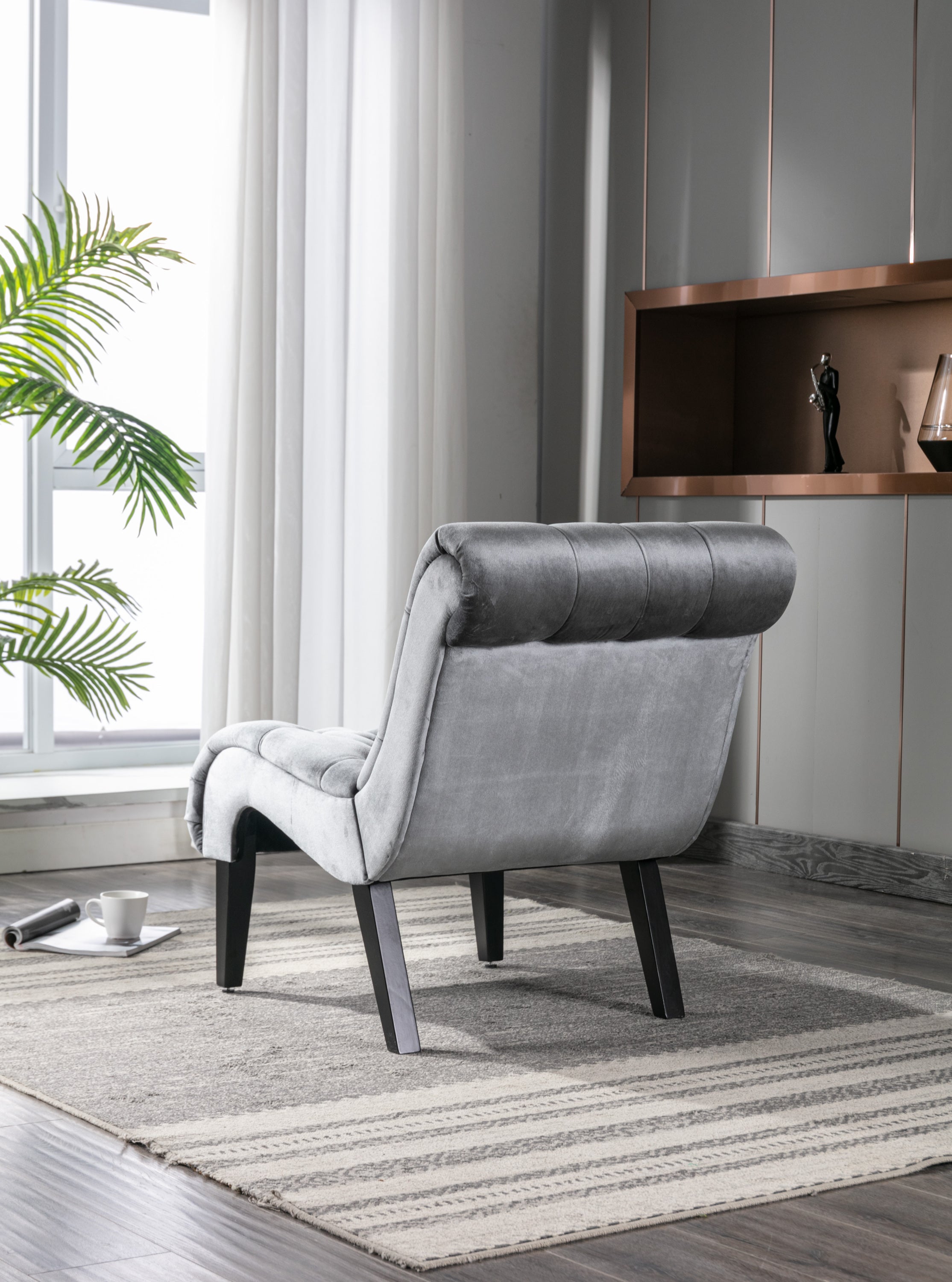 🆓🚛 Armless Living Room Chair with Curved Backrest, Gray