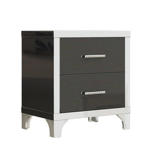 Elegant High Gloss Nightstand with Metal Handle, Mirrored Bedside Table with 2 Drawers for Bedroom, Living Room, Black