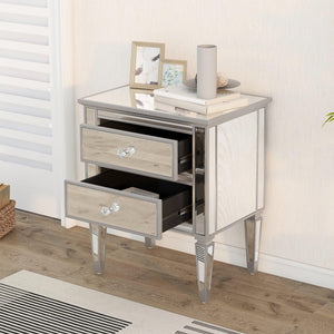 Elegant Mirrored Side Table with 2 Drawers, Modern Silver Finished for Living Room, Hallway, Entryway