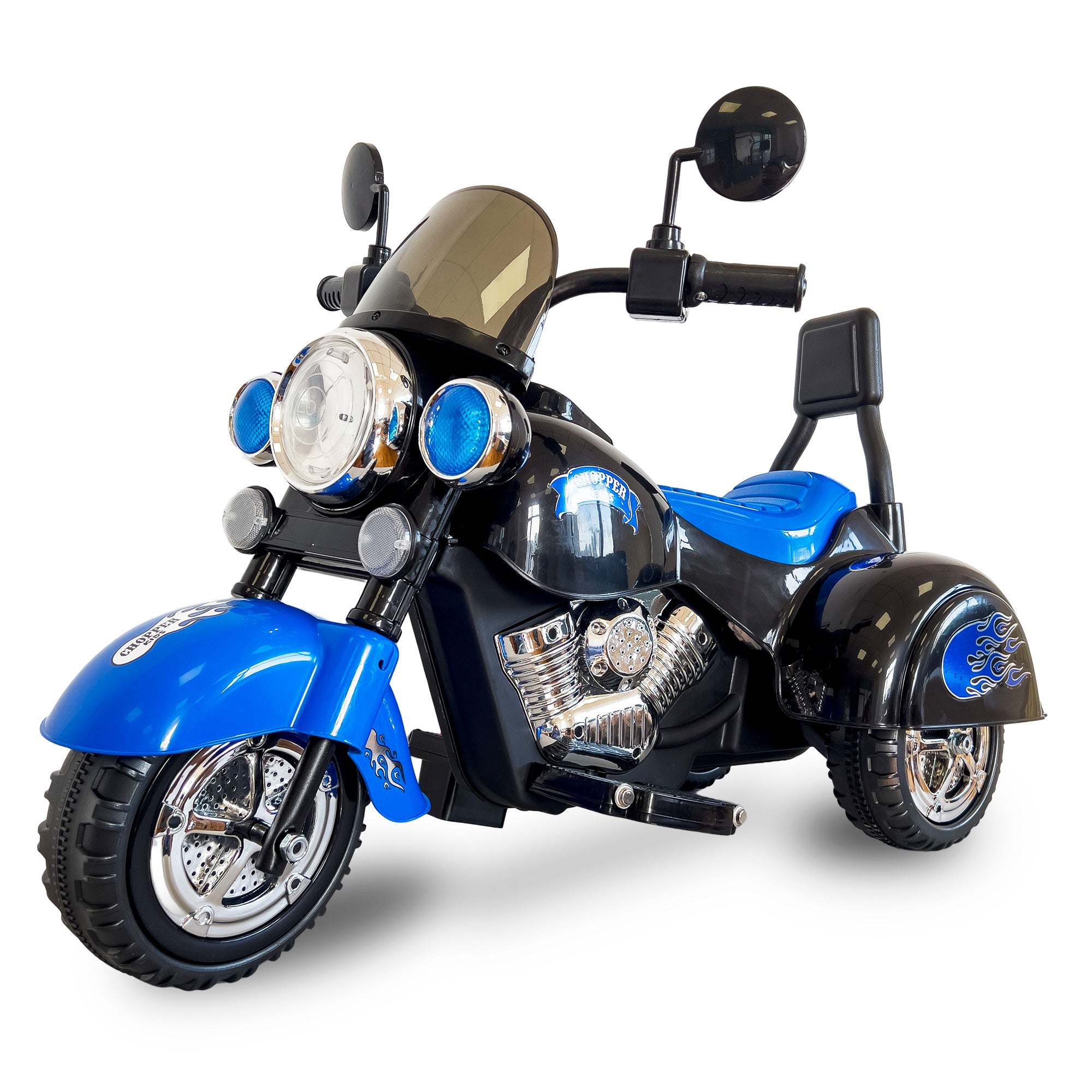 Kids Ride On Motorcycle Toy, 3-Wheel Chopper Motorbike With Led Colorful Headlights, Blue Riding On Electric Battery Powered Harley Motorcycle for Boys Girls