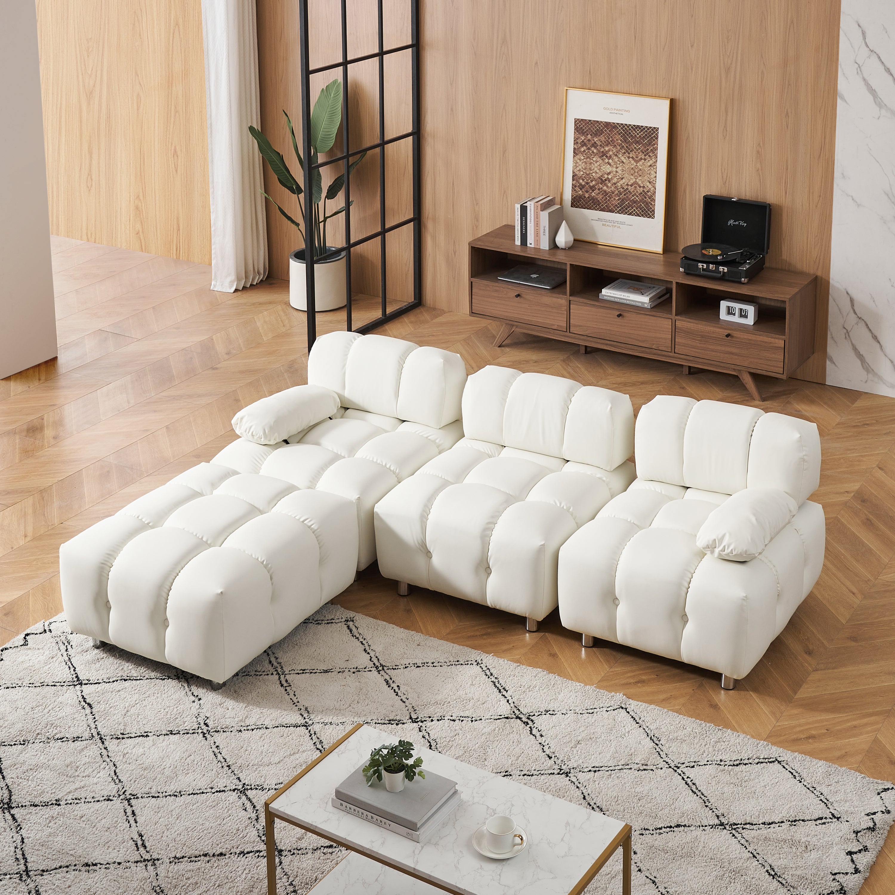 90.60-inch Technology Cloth Beige Sofa, Waterproof, Stain and Cat Scratch Resistant, Can Comfortably Sit in the Apartment Bedroom Without Taking Up Space, White