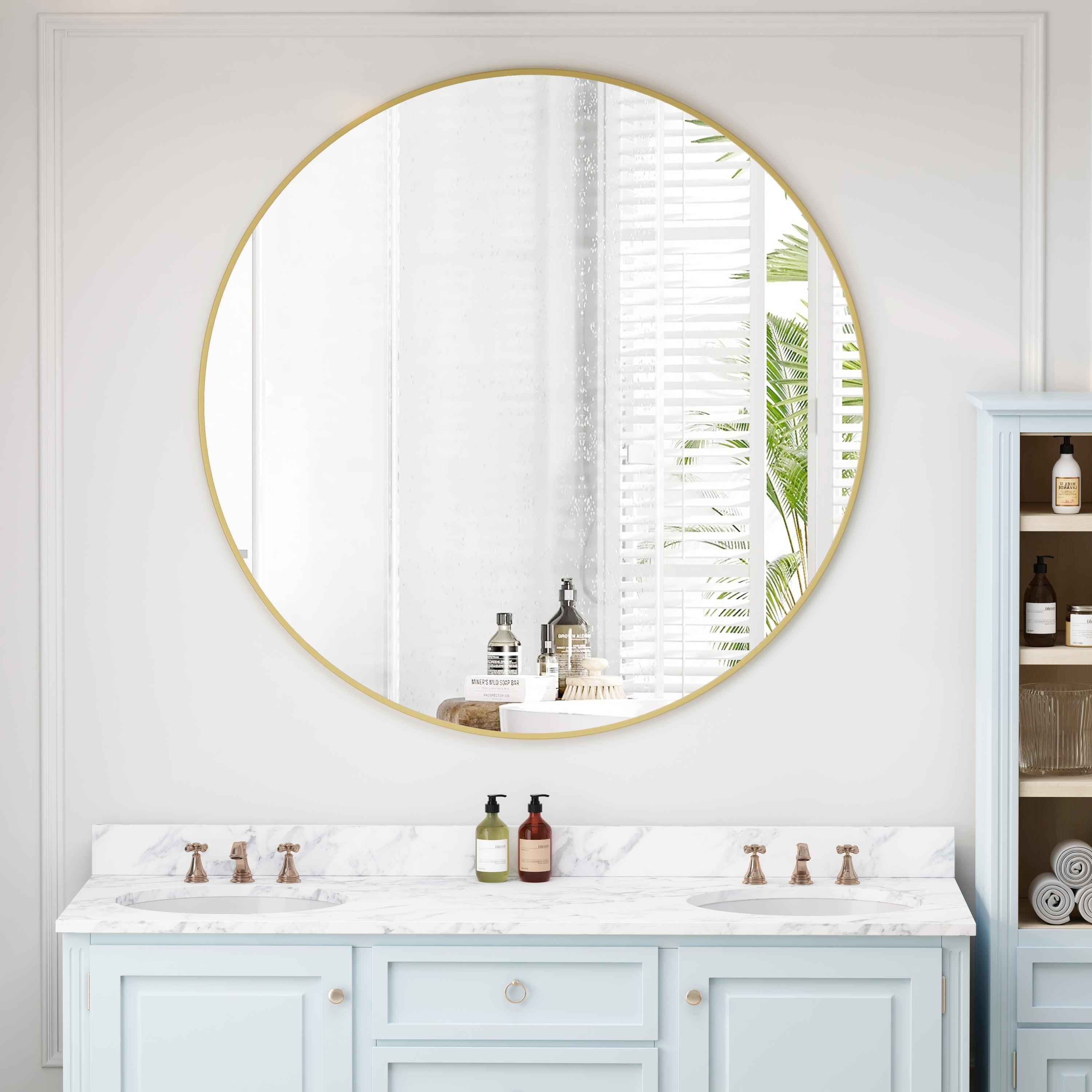 🆓🚛 Wall Mirror 42 Inch Gold Circular Mirror Metal Framed Mirror Round Vanity Mirror Dressing Mirror, for Bathroom, Living Room, Bedroom Wall Decor