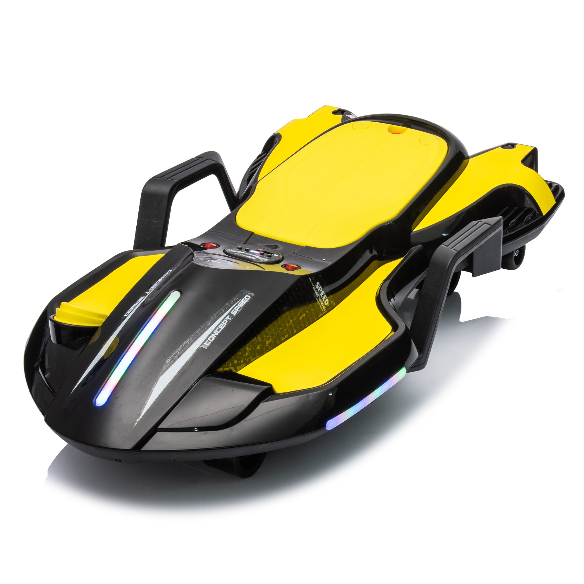 🆓🚛 24V Kids Ride On Electric Scooter W/ Helmet Knee Pads, Spray Function, 200W Motor, 5.59-6.84MPH, Gravity Steering, Bluetooth, Use for 1-2 Hours, Age 6+, Black & Yellow
