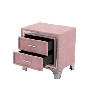 ELCRU 2-Drawer Velvet Nightstand with Metal Legs for Bedroom - Pink