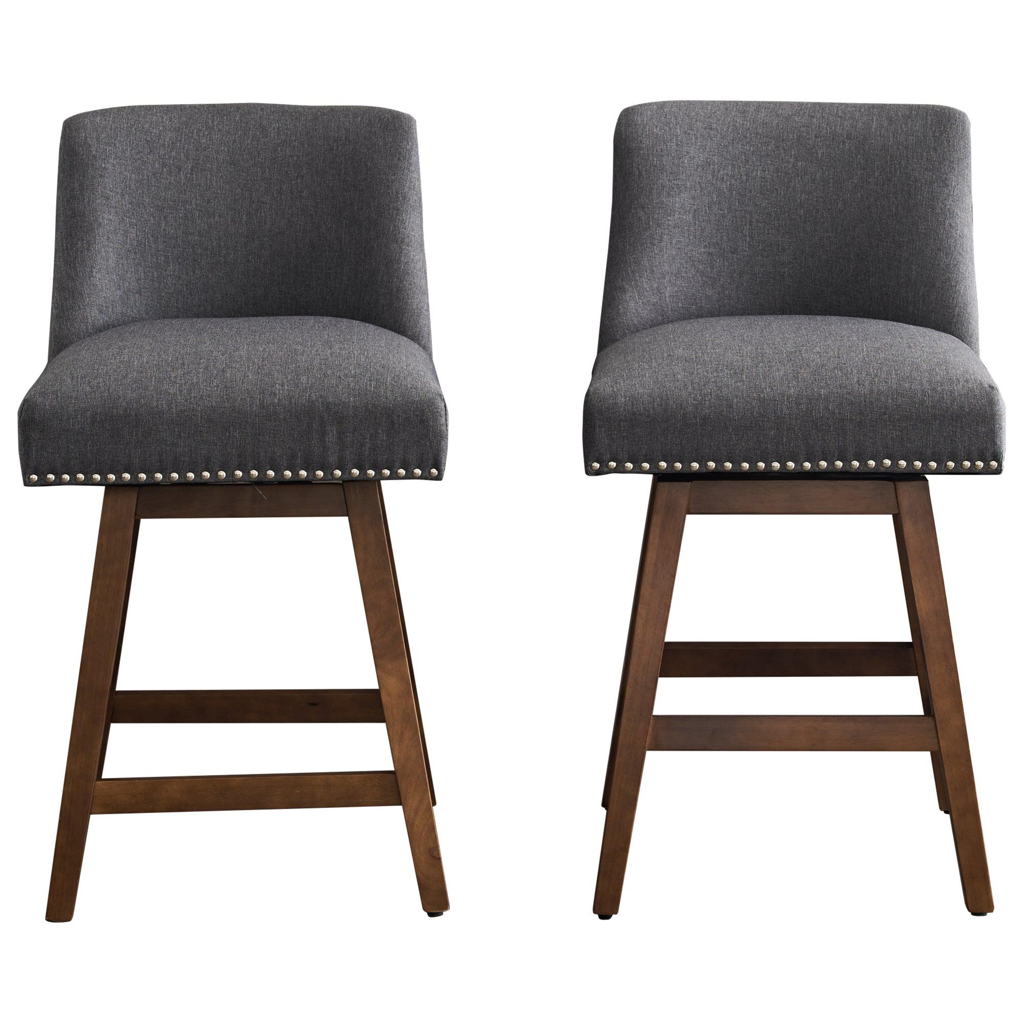 26" Upholstered High Back & Footrest Counter Swivel Bar Stools - Set Of 2 - Gray