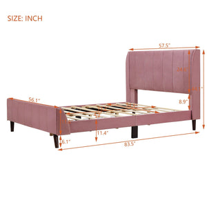 Full Size Upholstered Platform Bed, Velvet, Pink