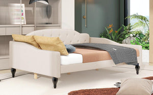 Full Size Upholstered Tufted Daybed, Beige