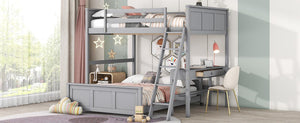 Full Over Full Bunk Bed with Desk, Gray