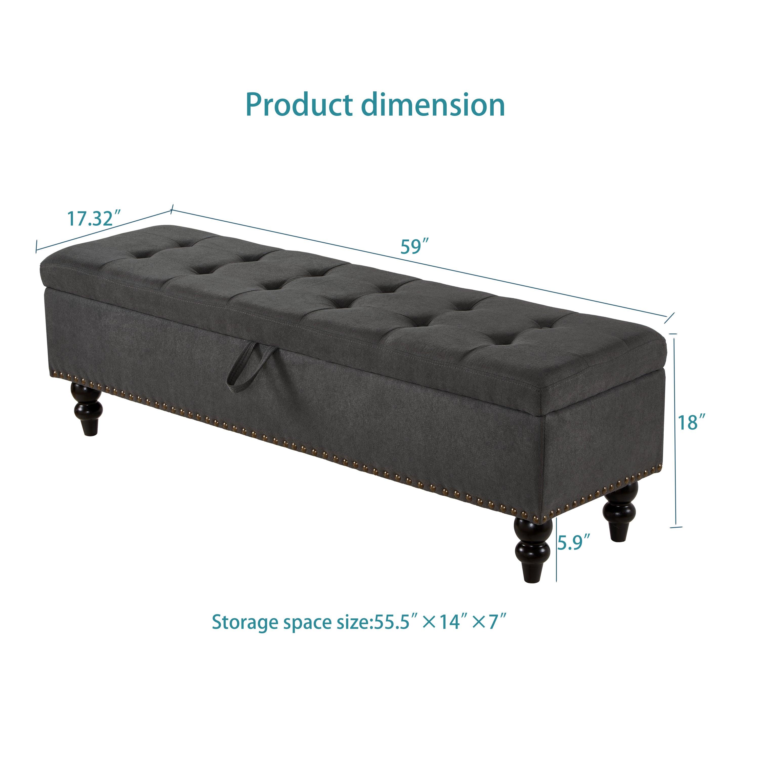 59" Bed Bench with Storage Grey Fabric