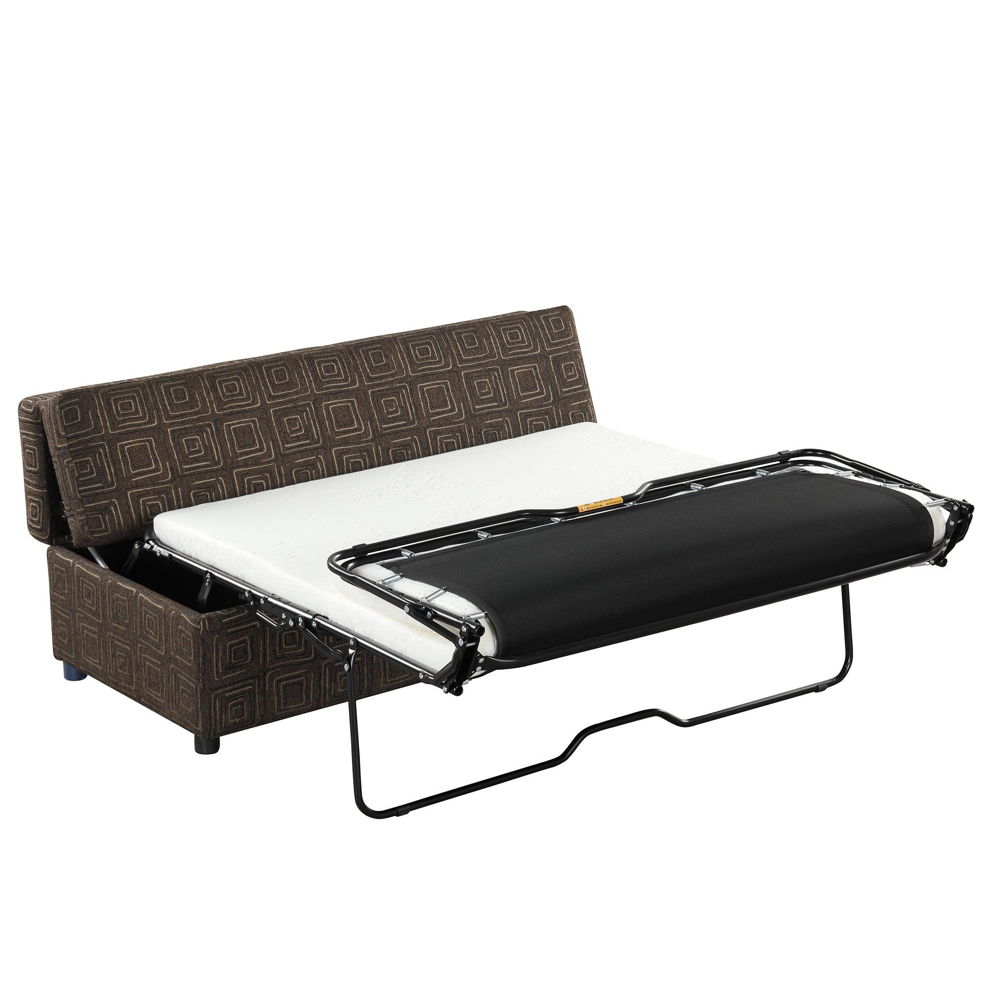 Full Size Folding Ottoman Sleeper Bed with Mattress Convertible Guest Bed Brown