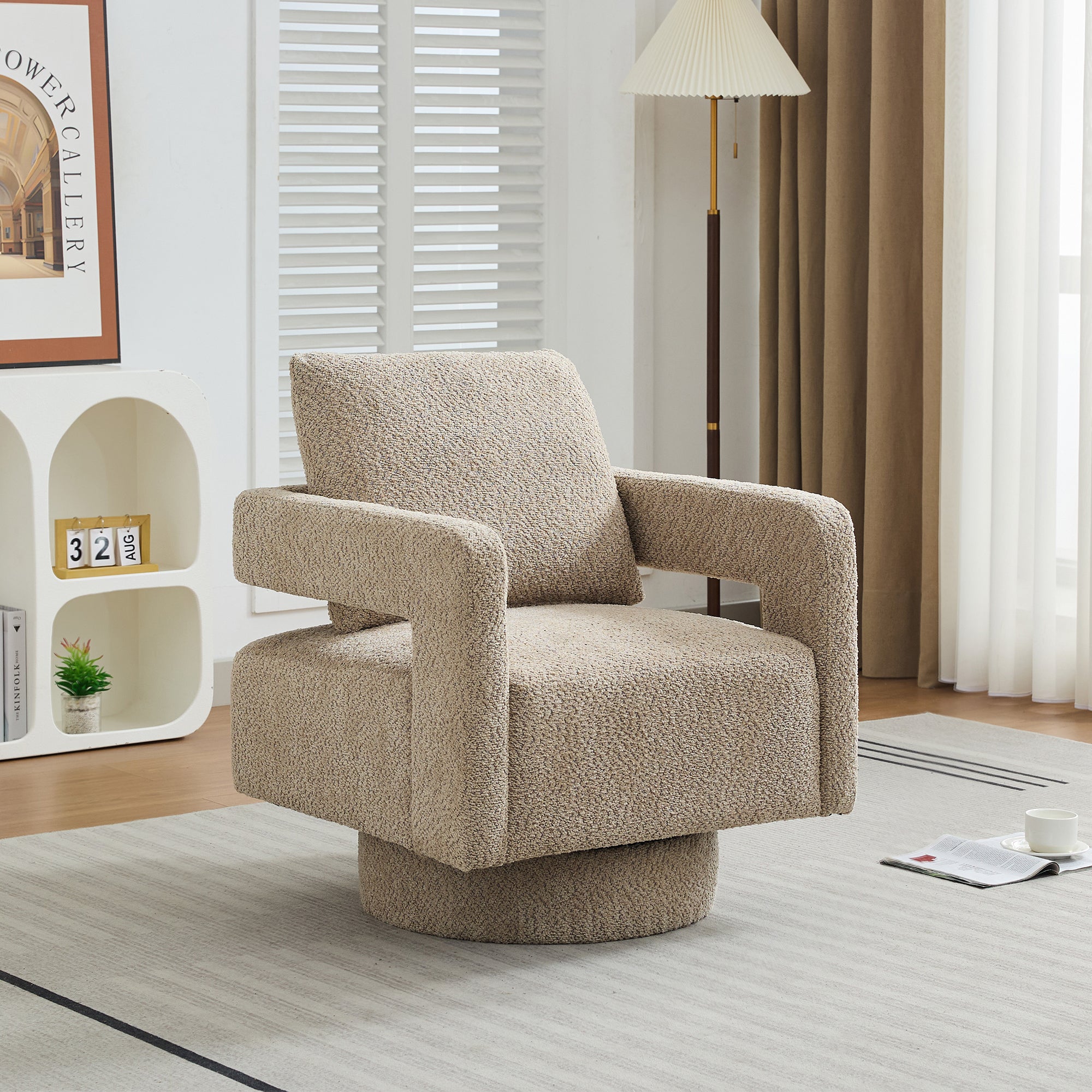 29.13" W Square Swivel Accent Chair, Modern Rotating Arm Chair With Open Back, 360 Degree Rotation, Lounge Club Chair With Removable Back Cushion for Living Room, Hotel, Bed Room, Taupe