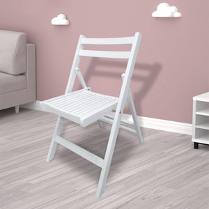 Furniture Slatted Wood Folding Special Event Chair - White, Set Of 4, FOLDING CHAIR, FOLDABLE STYLE