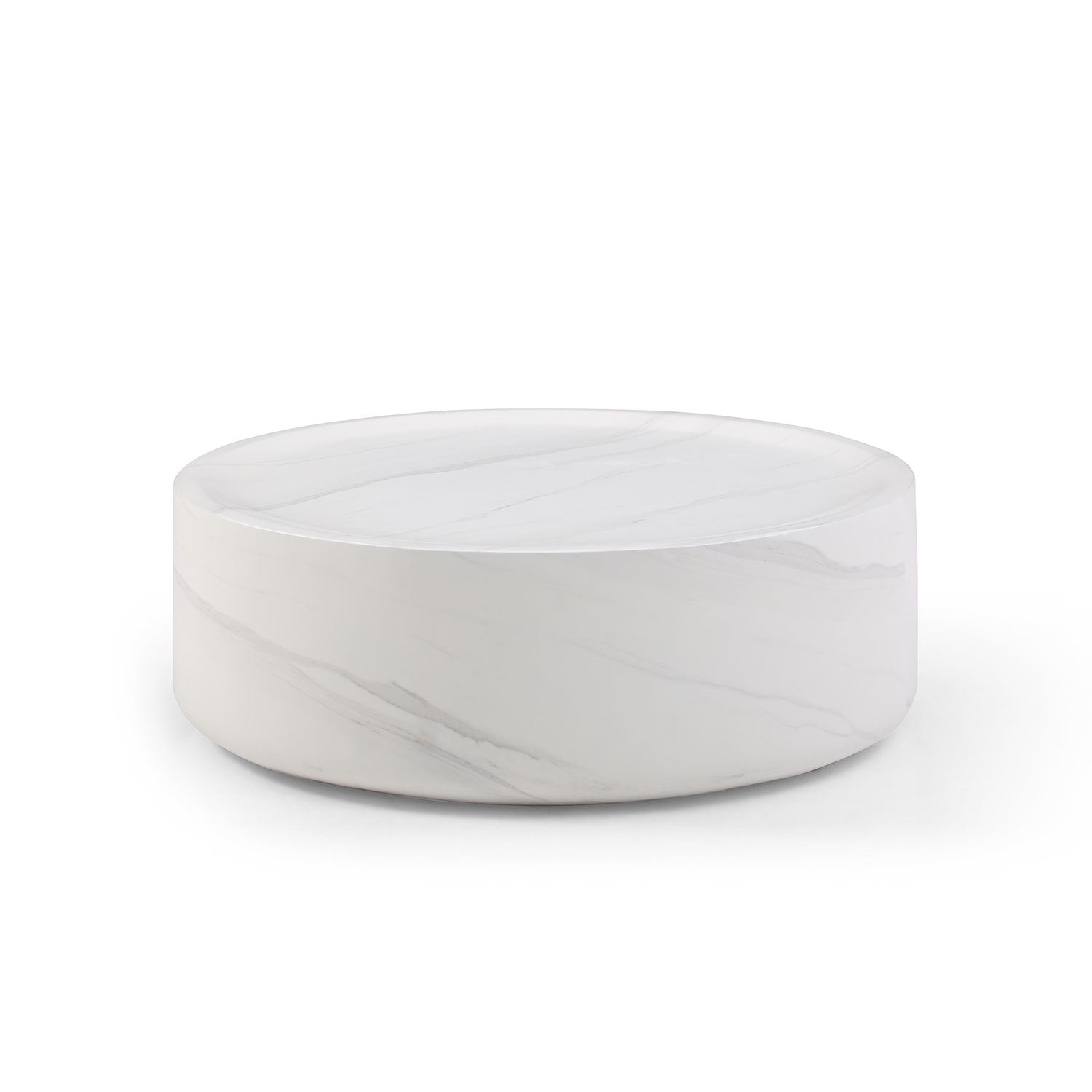 35.43" Round Coffee Table, Marble Table, Simple Modern Center Cocktail Table, Sturdy Fiberglass Table for Living Room, White