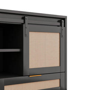 47.24 " Sliding Barn Door Storage Cabinet, TV Cabinet with 2 Drawers, for Living room Bedroom (Black)