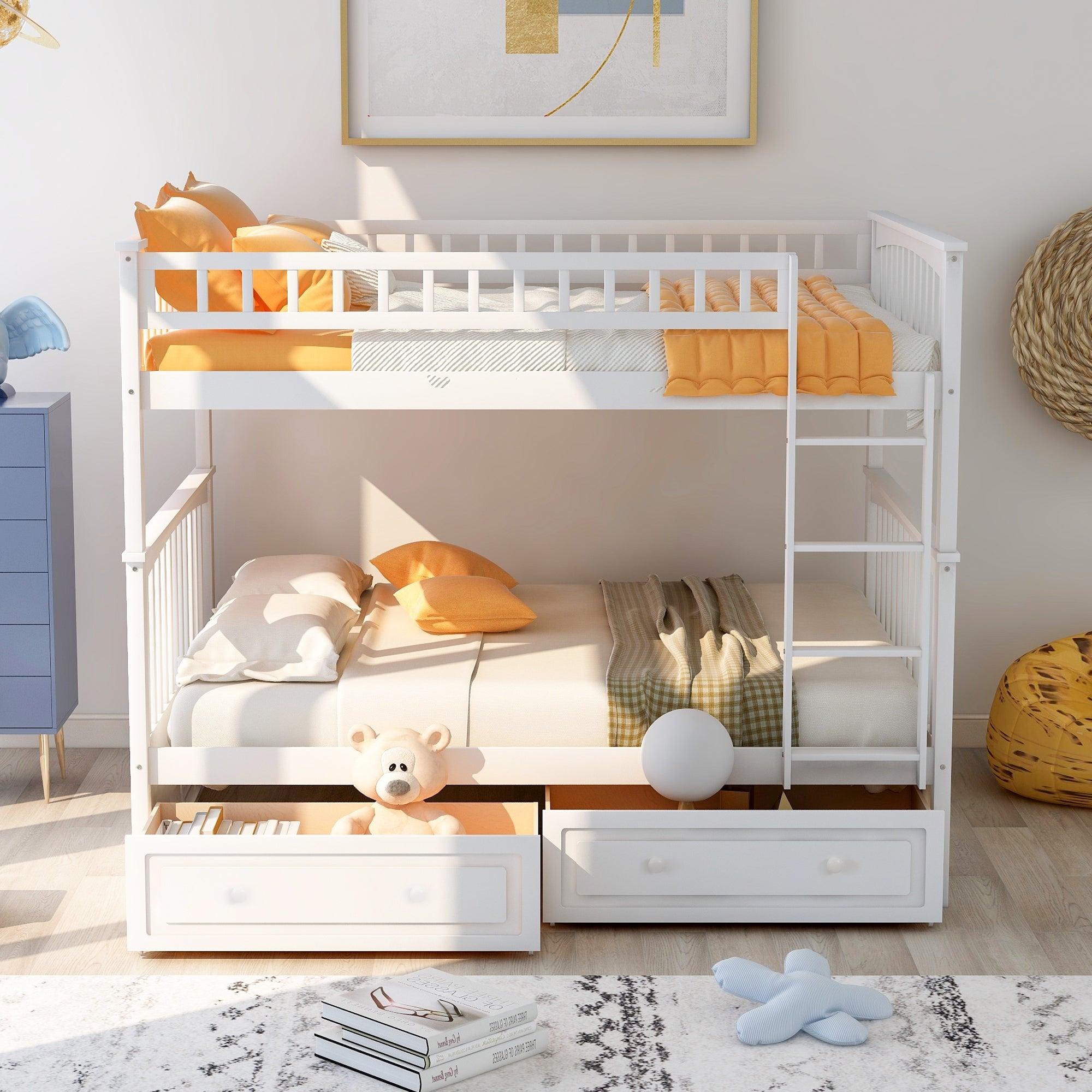 🆓🚛 Full Over Full Bunk Bed With Drawers, Convertible Beds, White (Old Sku: Sm000241Aak-1) (Expected Arrival Time: 1.10)
