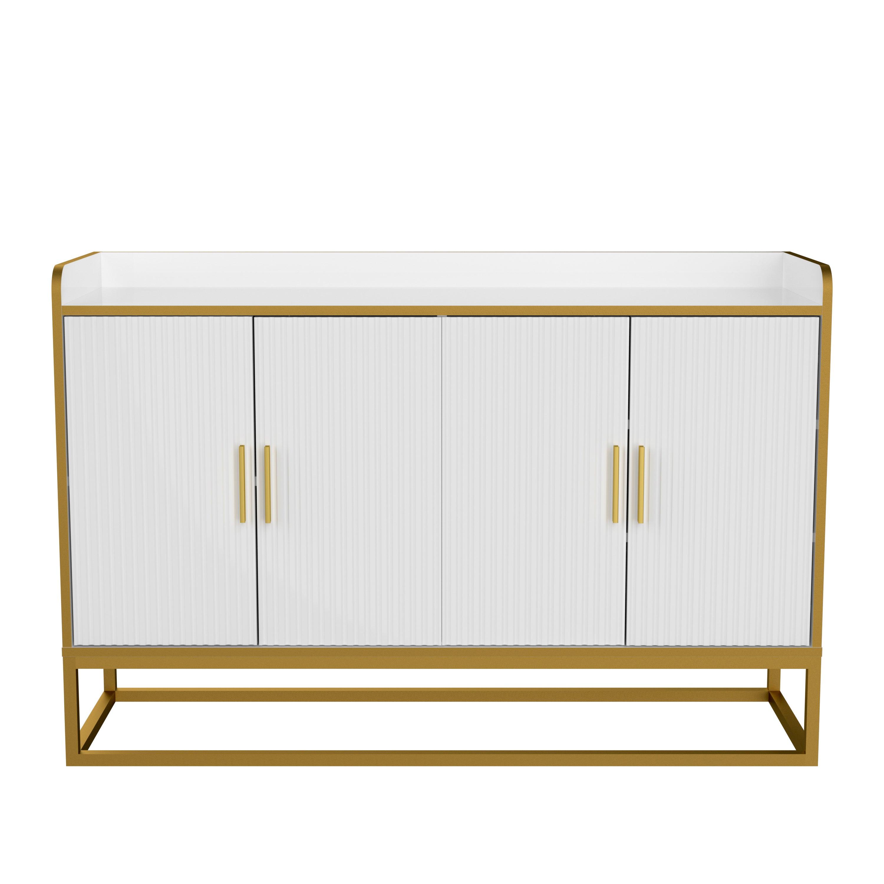 🆓🚛 Modern Kitchen Buffet Storage Cabinet Cupboard White Gloss With Metal Legs for Living Room Kitchen