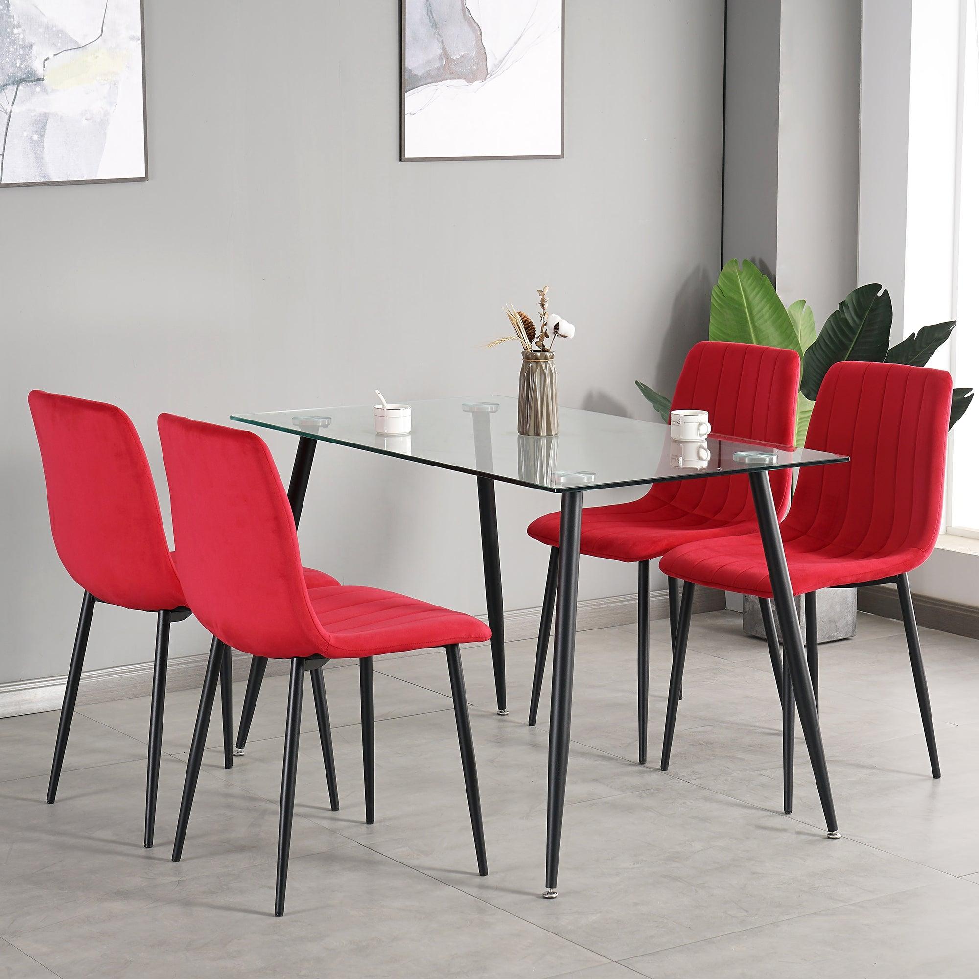 GIKILI Modern Dining Kitchen Chairs with Black Coated Metal Legs (set of 4), Red